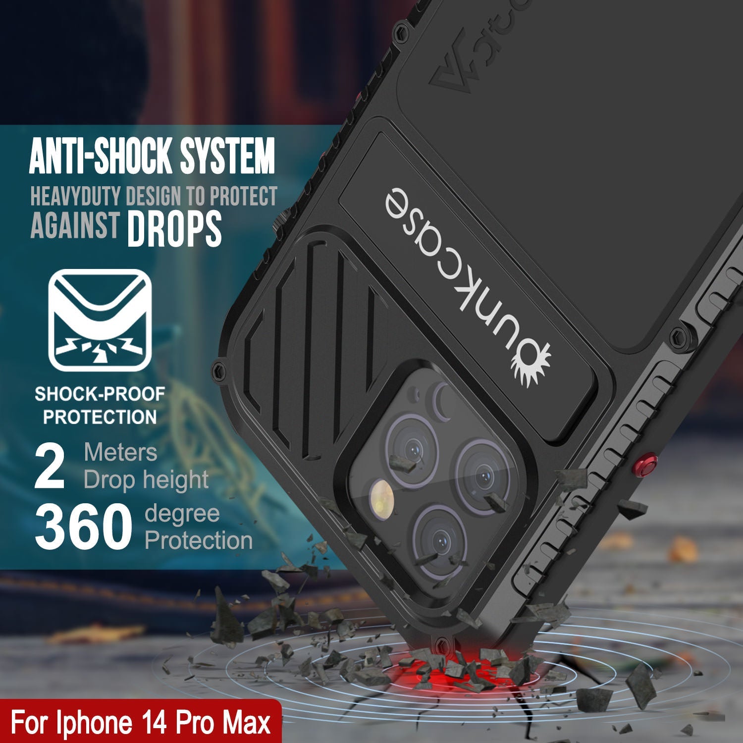 Capa de metal extrema 3.0 para iPhone 14 Pro Max, resistente e à prova de choque, capa de armadura de grau militar resistente à água em alumínio [preto]