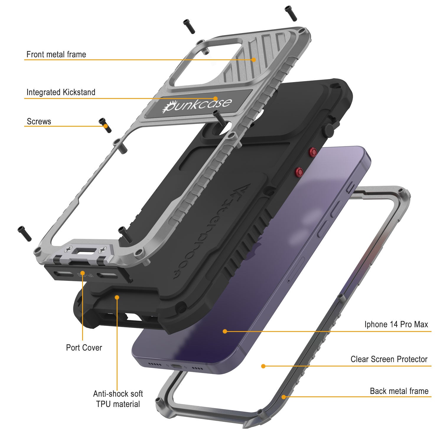 Capa iPhone 14 Pro Max Metal Extreme 3.0, Capa de Armadura Militar Resistente [à prova de choque] à Prova d'Água em Alumínio [Prateado]