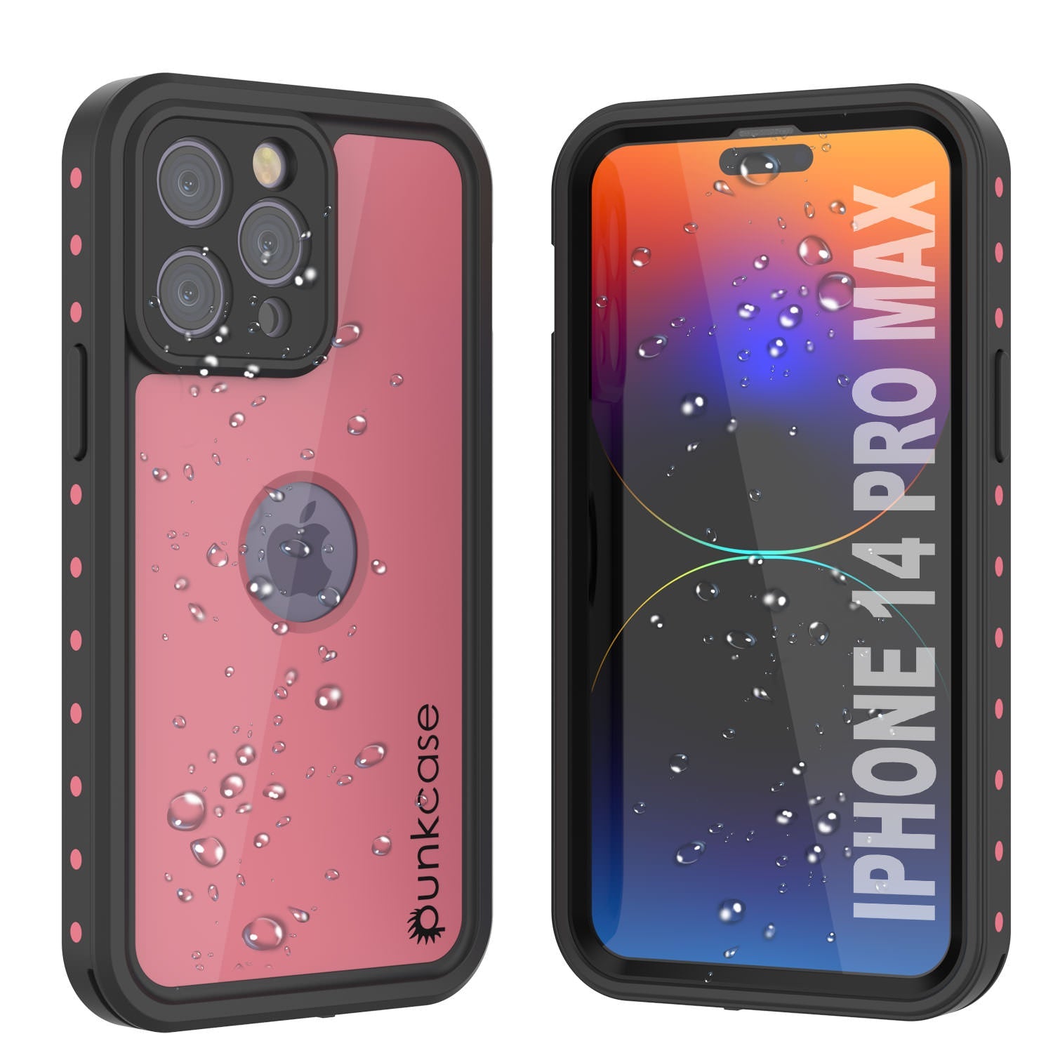 Capa à prova d'água IP68 para iPhone 14 Pro Max, Punkcase [Cor de Rosa] [Série StudStar] [Ajuste Slim] [Prova de Sujeira]
