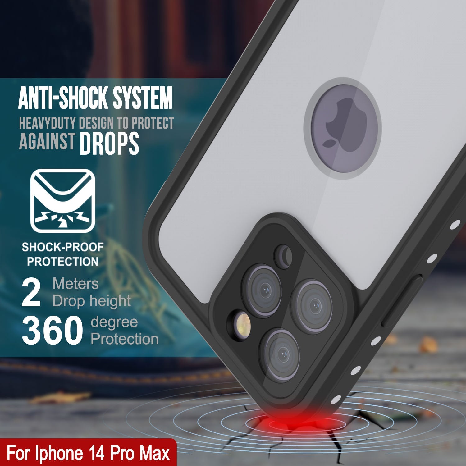 Capa à prova d'água IP68 iPhone 14 Pro Max, Punkcase [Branca] [Série StudStar] [Ajuste Slim] [Prova de sujeira]