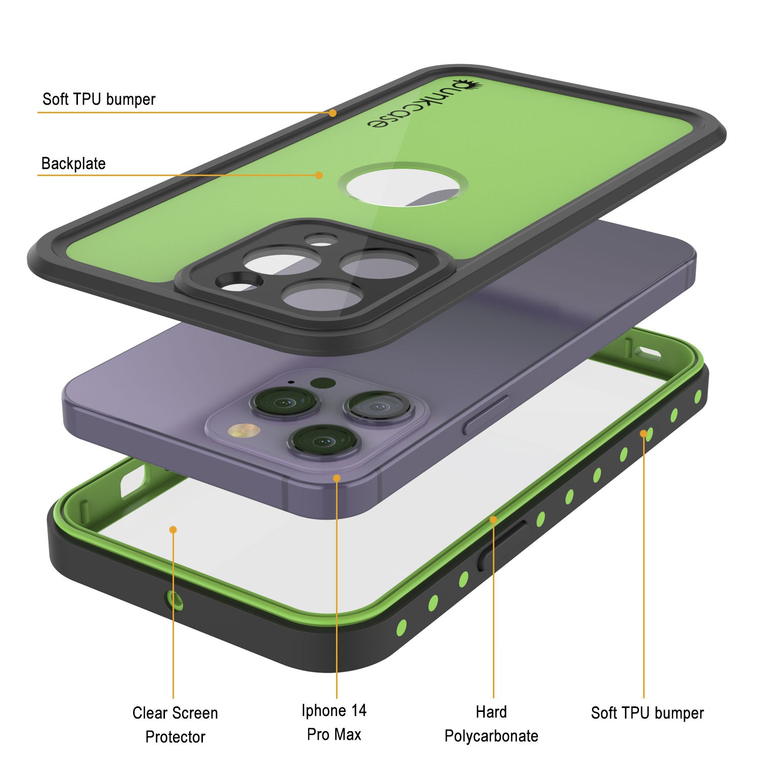Capa à prova d'água IP68 para iPhone 14 Pro Max, Punkcase [Verde claro] [Série StudStar] [Ajuste Slim] [À prova de sujeira]