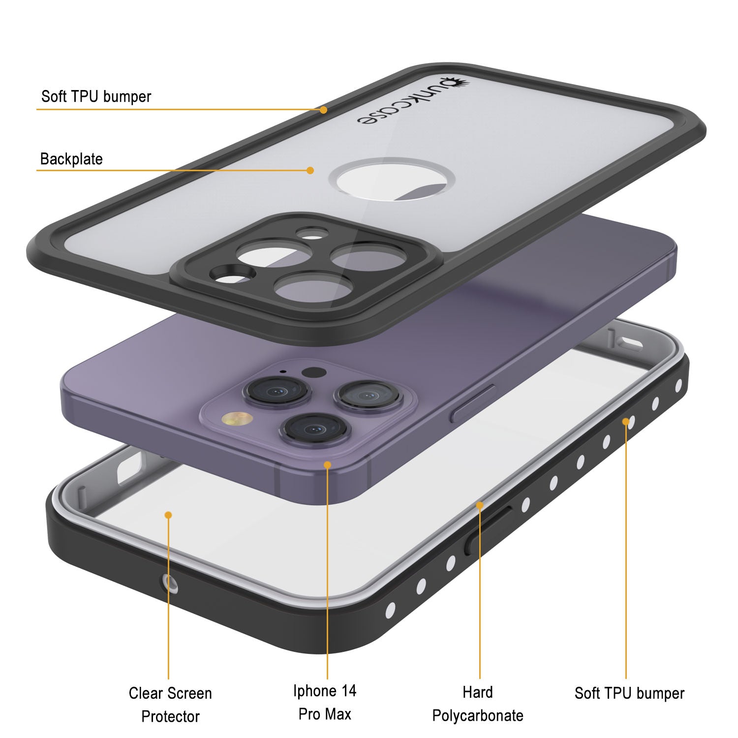 Capa à prova d'água IP68 iPhone 14 Pro Max, Punkcase [Branca] [Série StudStar] [Ajuste Slim] [Prova de sujeira]