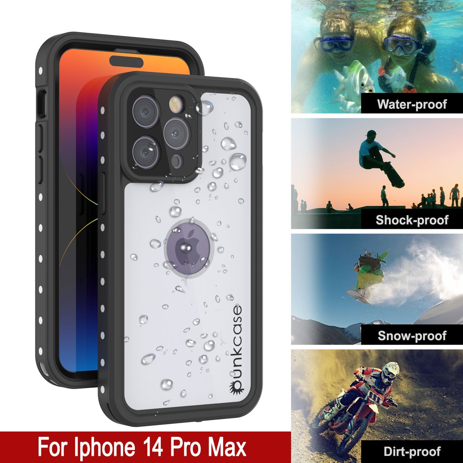 Capa à prova d'água IP68 iPhone 14 Pro Max, Punkcase [Branca] [Série StudStar] [Ajuste Slim] [Prova de sujeira]