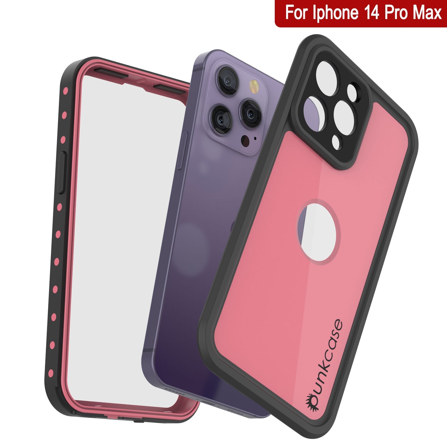 Capa à prova d'água IP68 para iPhone 14 Pro Max, Punkcase [Cor de Rosa] [Série StudStar] [Ajuste Slim] [Prova de Sujeira]