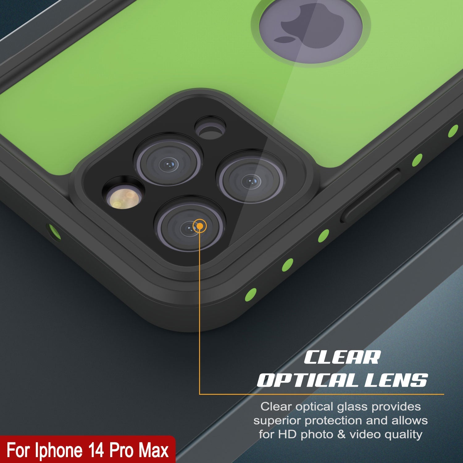 Capa à prova d'água IP68 para iPhone 14 Pro Max, Punkcase [Verde claro] [Série StudStar] [Ajuste Slim] [À prova de sujeira]