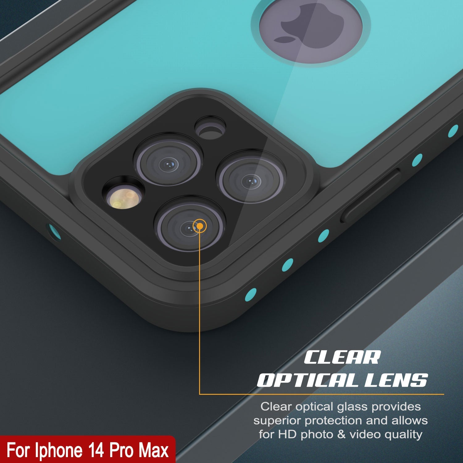 Capa à prova d'água IP68 para iPhone 14 Pro Max, Punkcase [Verde-água] [Série StudStar] [Ajuste fino]