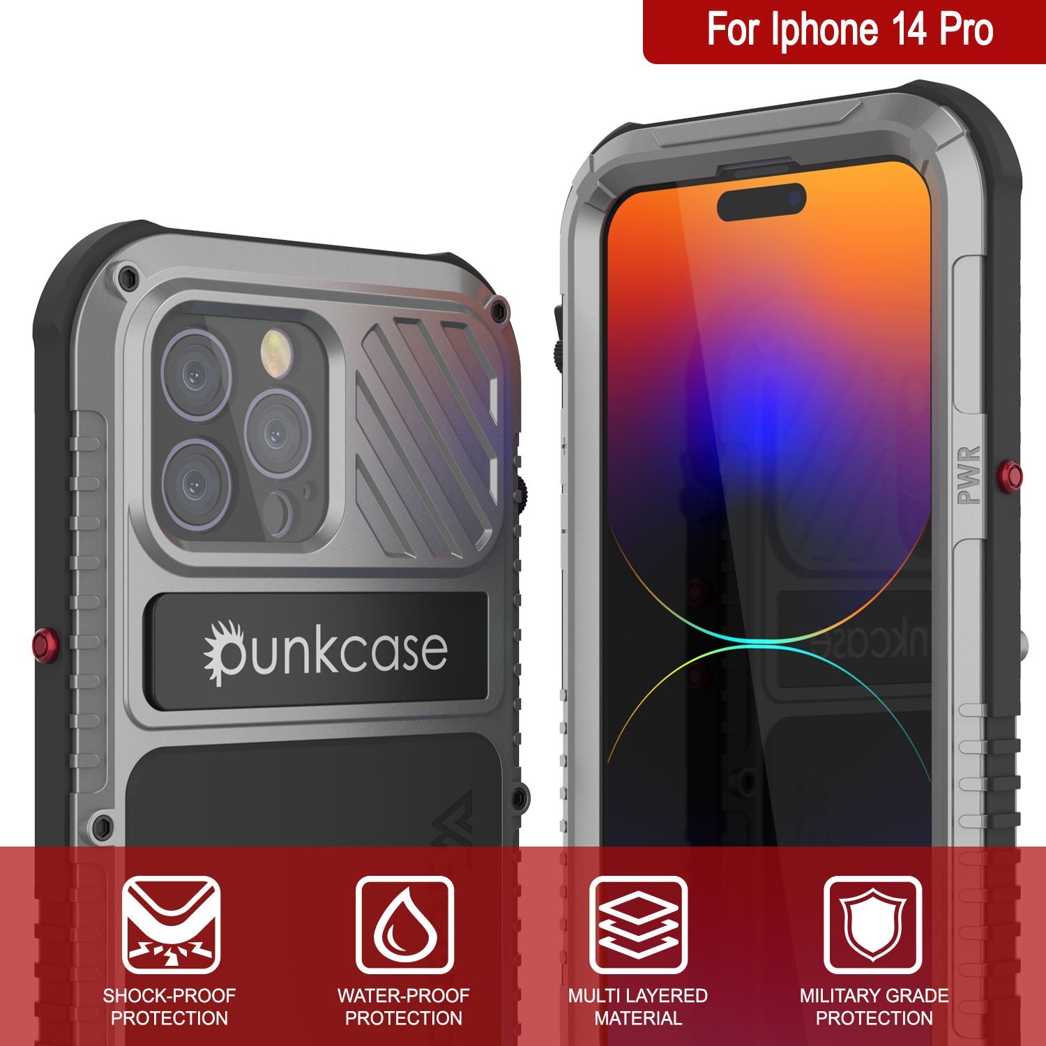 Capa iPhone 14 Pro Metal Extreme 3.0, Capa Resistente de Grau Militar [à prova de choque] à Prova d'água em Alumínio [Prateado]