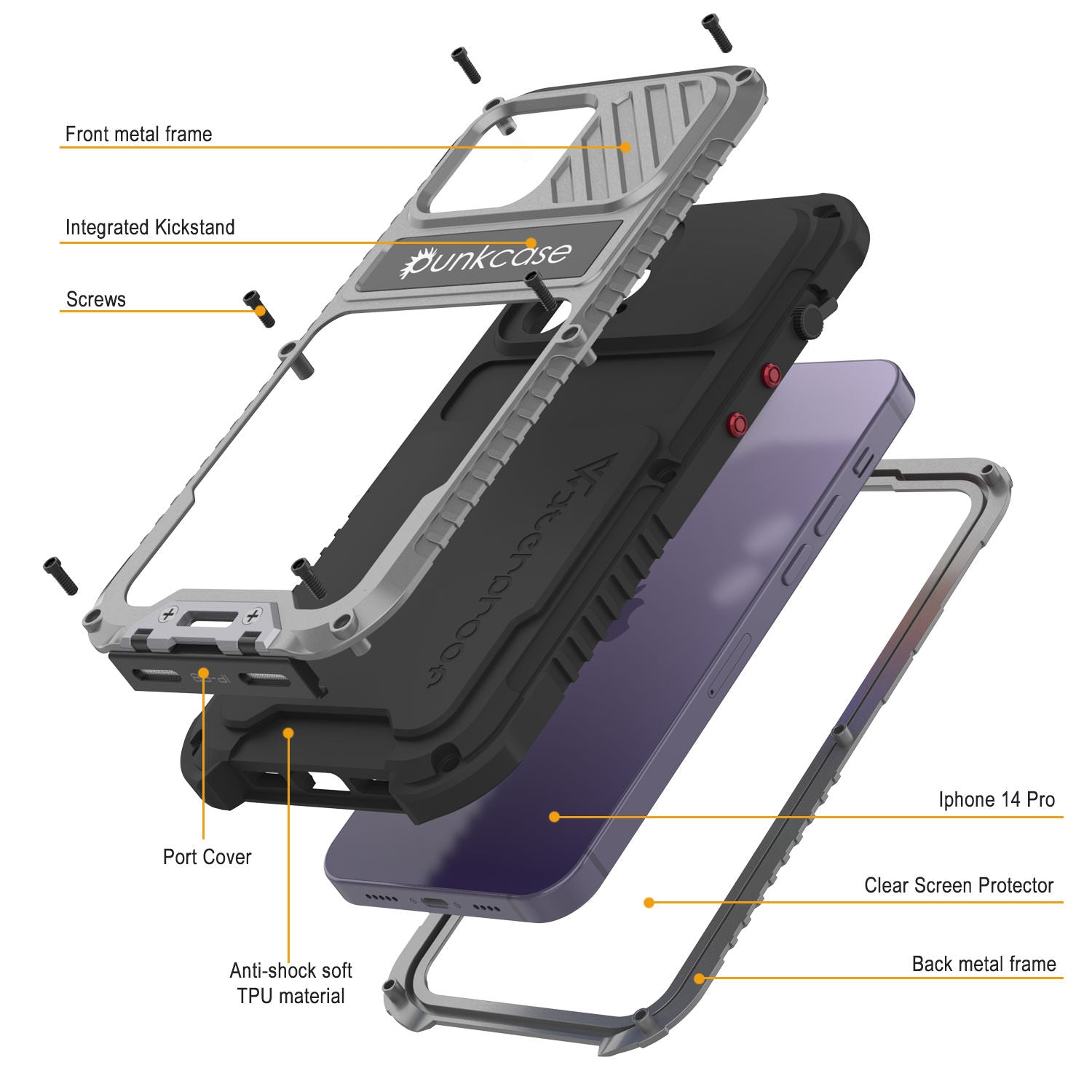 Capa iPhone 14 Pro Metal Extreme 3.0, Capa Resistente de Grau Militar [à prova de choque] à Prova d'água em Alumínio [Prateado]