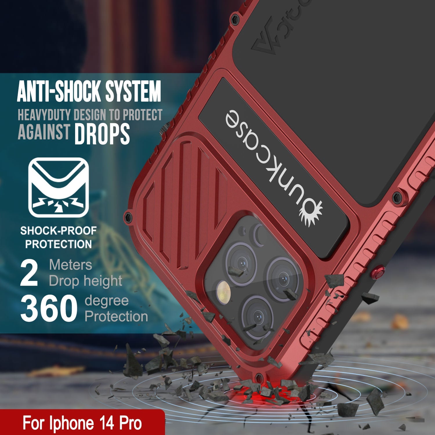 Capa de metal extrema 3.0 para iPhone 14 Pro, capa de armadura de grau militar resistente, à prova de choque, à prova d'água, em alumínio [vermelho]
