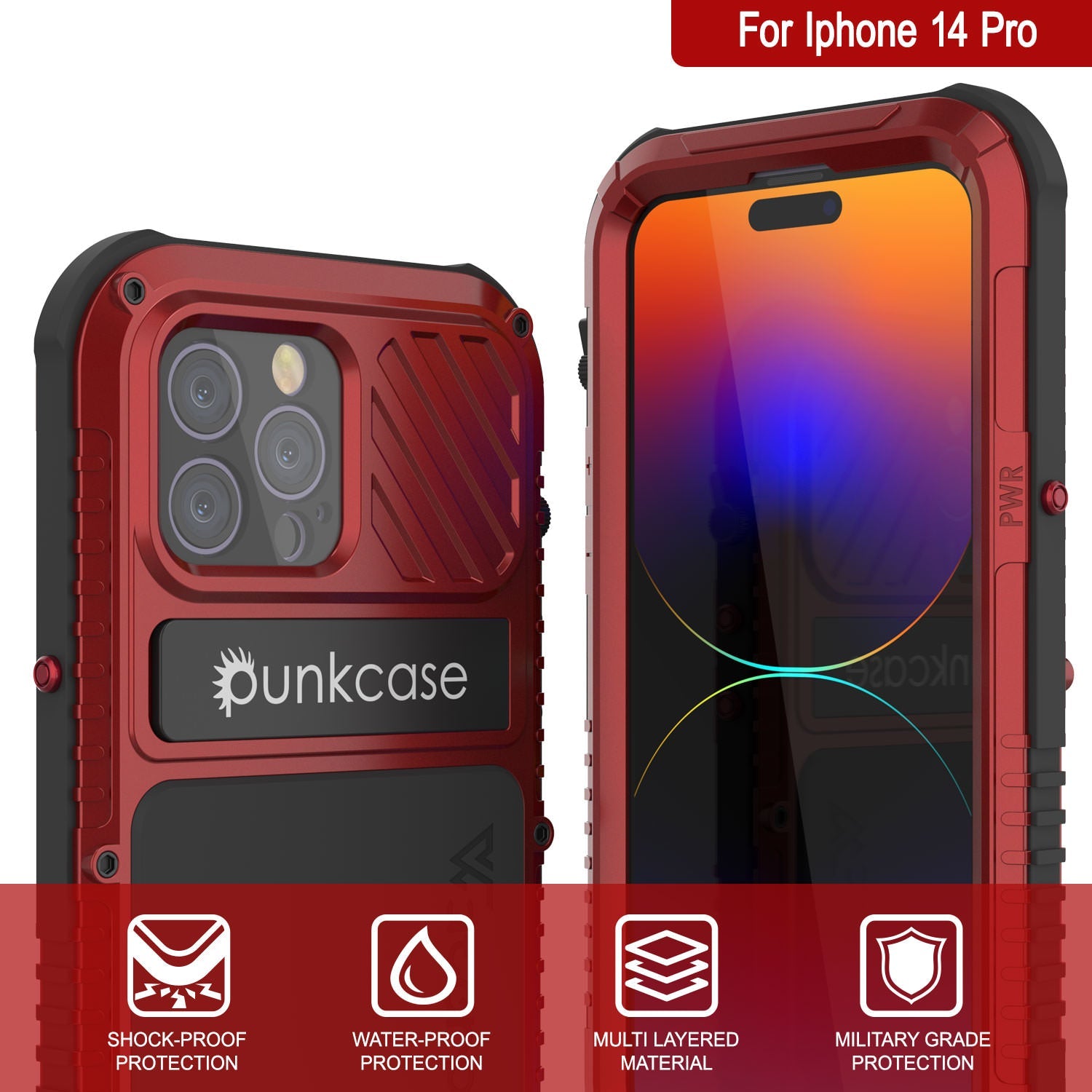 Capa de metal extrema 3.0 para iPhone 14 Pro, capa de armadura de grau militar resistente, à prova de choque, à prova d'água, em alumínio [vermelho]