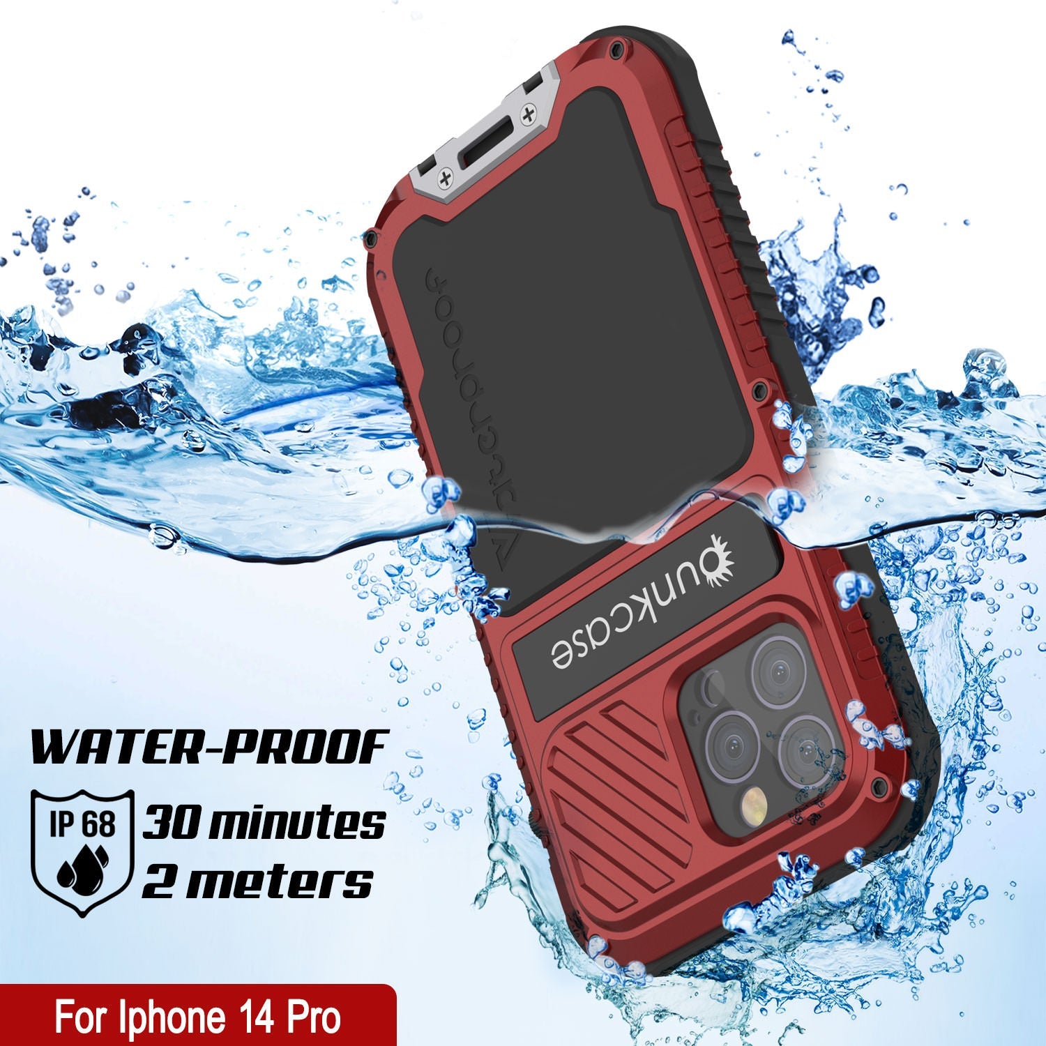Capa de metal extrema 3.0 para iPhone 14 Pro, capa de armadura de grau militar resistente, à prova de choque, à prova d'água, em alumínio [vermelho]