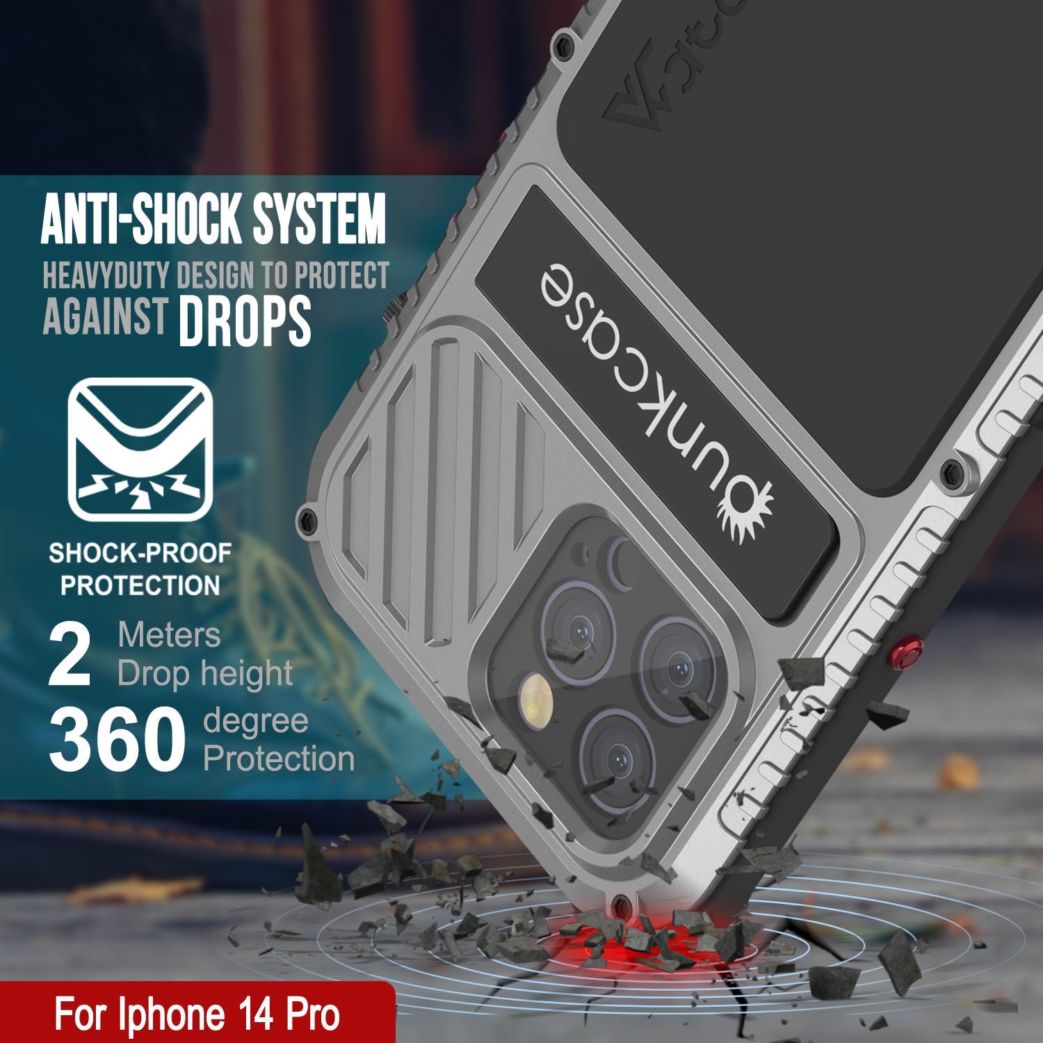 Capa iPhone 14 Pro Metal Extreme 3.0, Capa Resistente de Grau Militar [à prova de choque] à Prova d'água em Alumínio [Prateado]