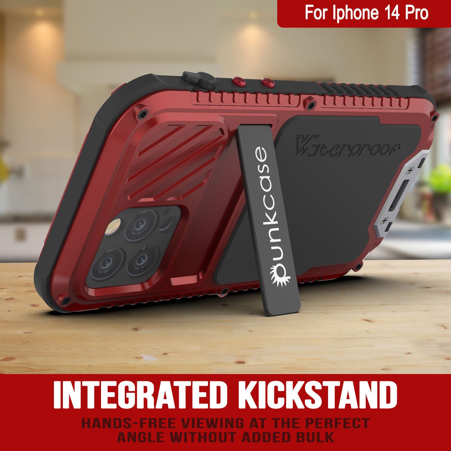 Capa de metal extrema 3.0 para iPhone 14 Pro, capa de armadura de grau militar resistente, à prova de choque, à prova d'água, em alumínio [vermelho]
