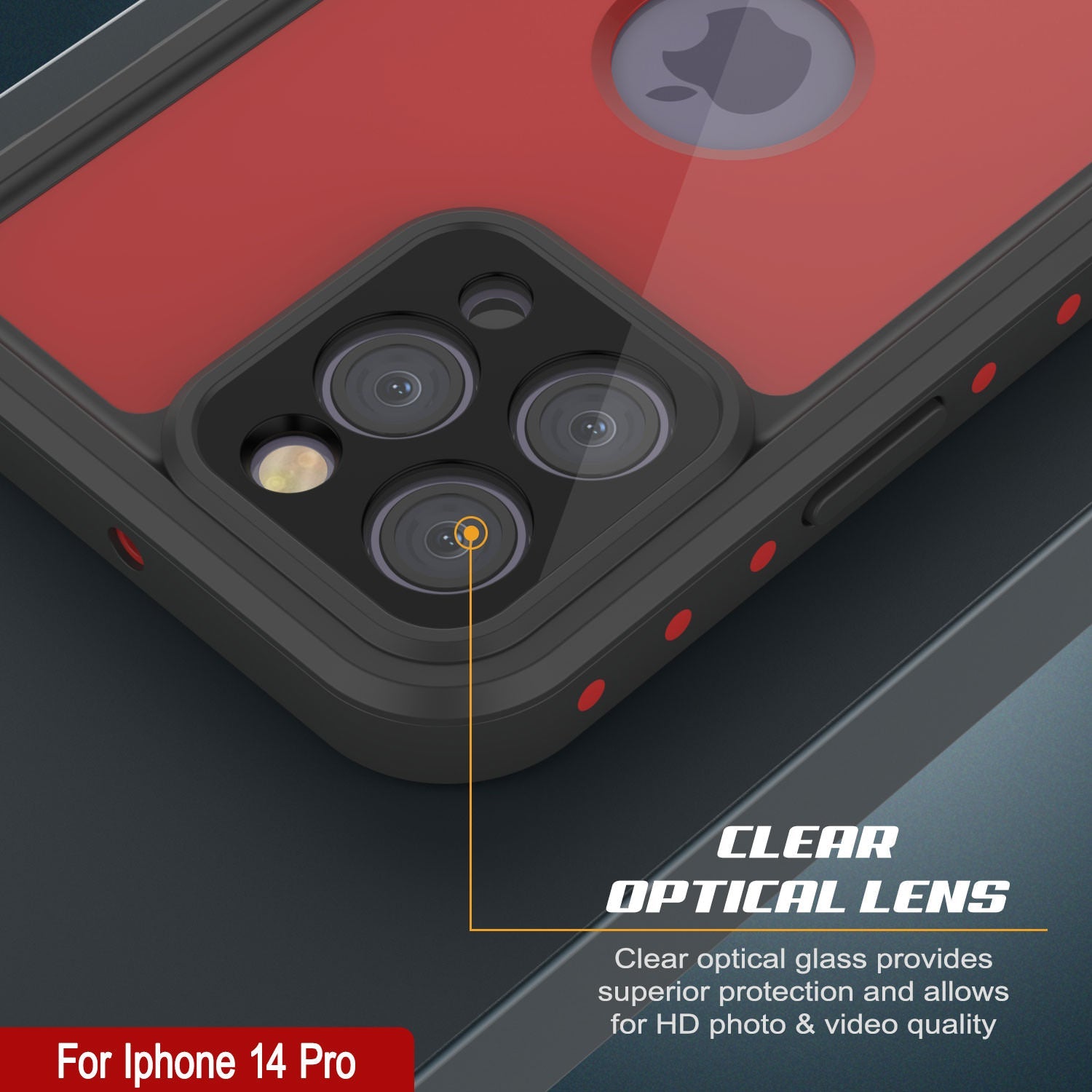 Capa à prova d'água IP68 para iPhone 14 Pro, Punkcase [Vermelho] [Série StudStar] [Ajuste fino]