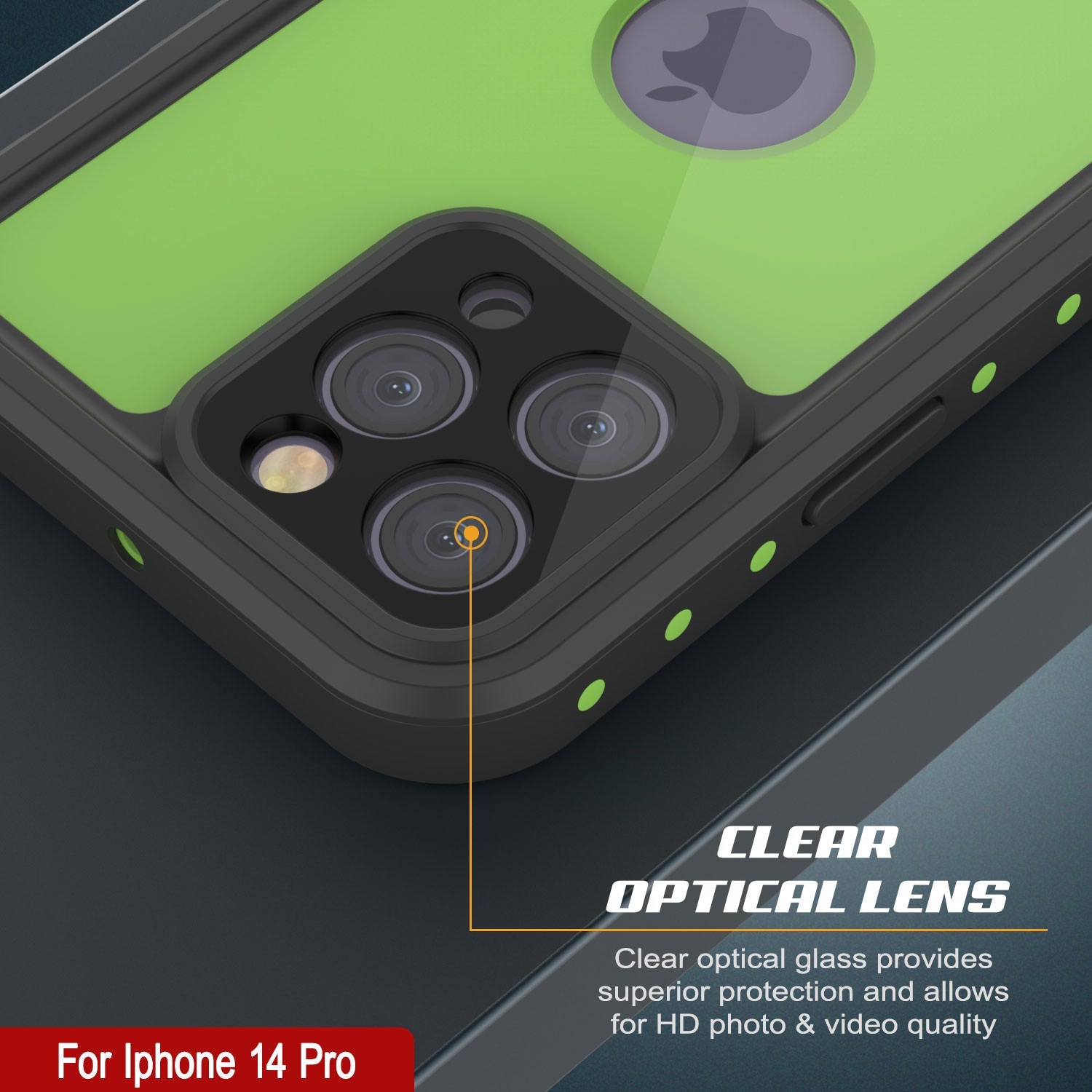 Capa à prova de água IP68 iPhone 14 Pro, Punkcase [Verde claro] [Série StudStar] [Ajuste fino] [À prova de sujeira]