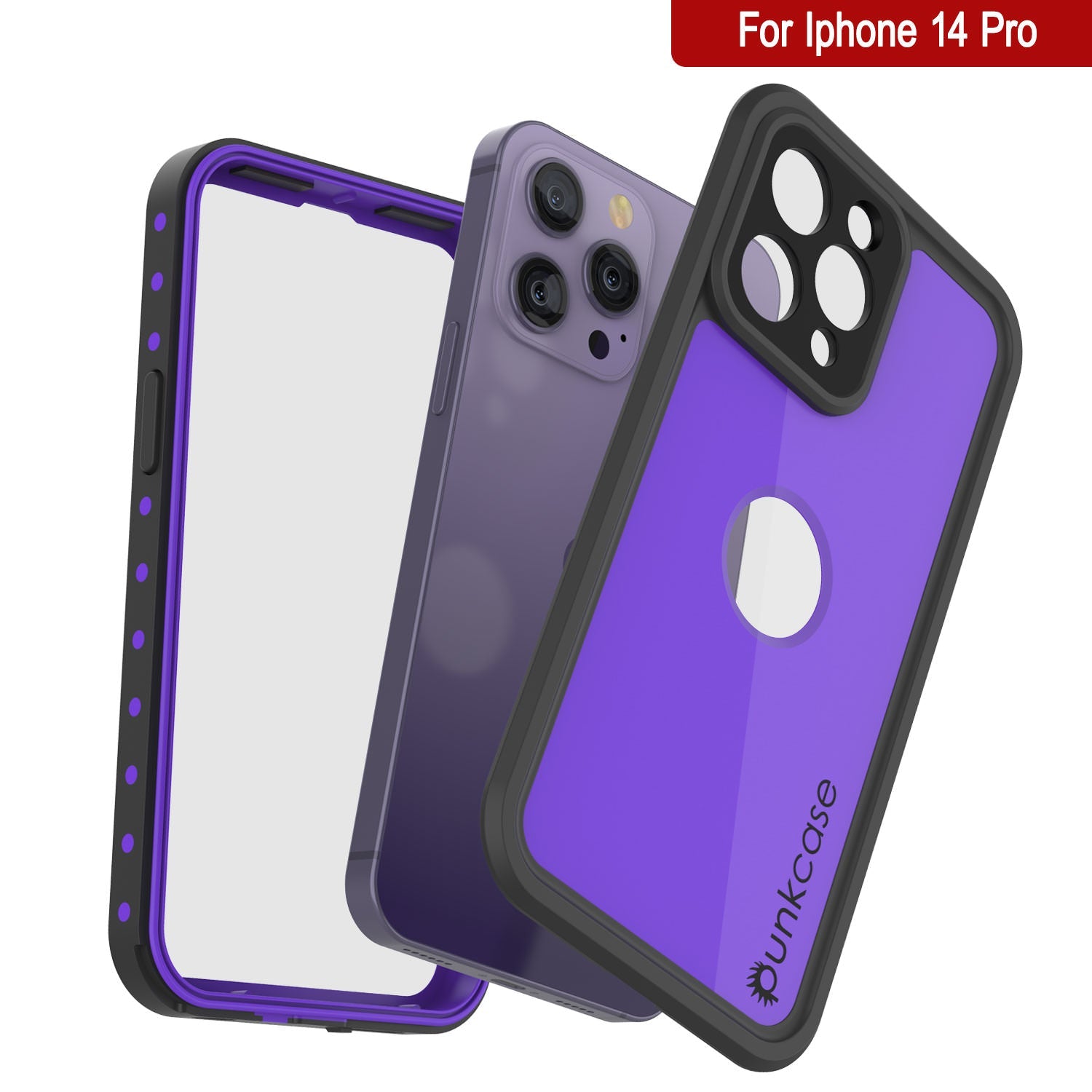 Capa à prova d'água IP68 iPhone 14 Pro, Punkcase [Roxa] [Série StudStar] [Ajuste Slim] [À prova de sujeira]