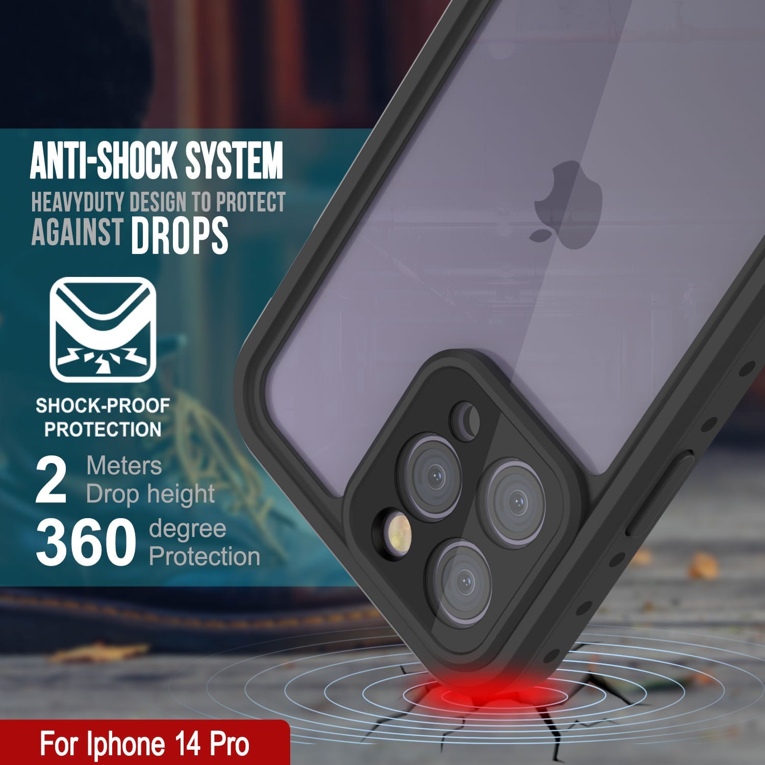 Capa à prova d'água IP68 para iPhone 14 Pro, Punkcase [Transparente] [Série StudStar] [Ajuste Slim] [Prova de sujeira]