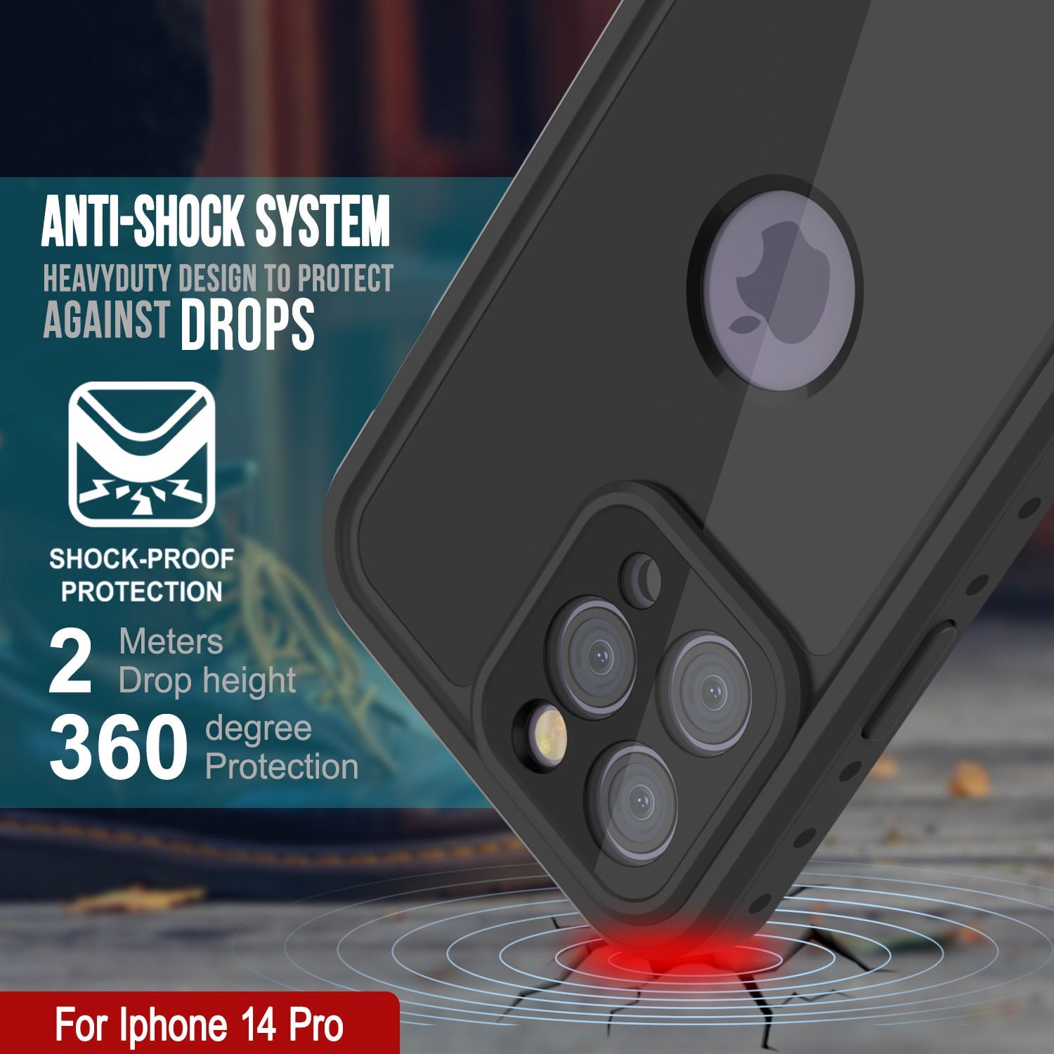 Capa iPhone 14 Pro à prova d'água IP68, Punkcase [Preto] [Série StudStar] [Ajuste Slim]