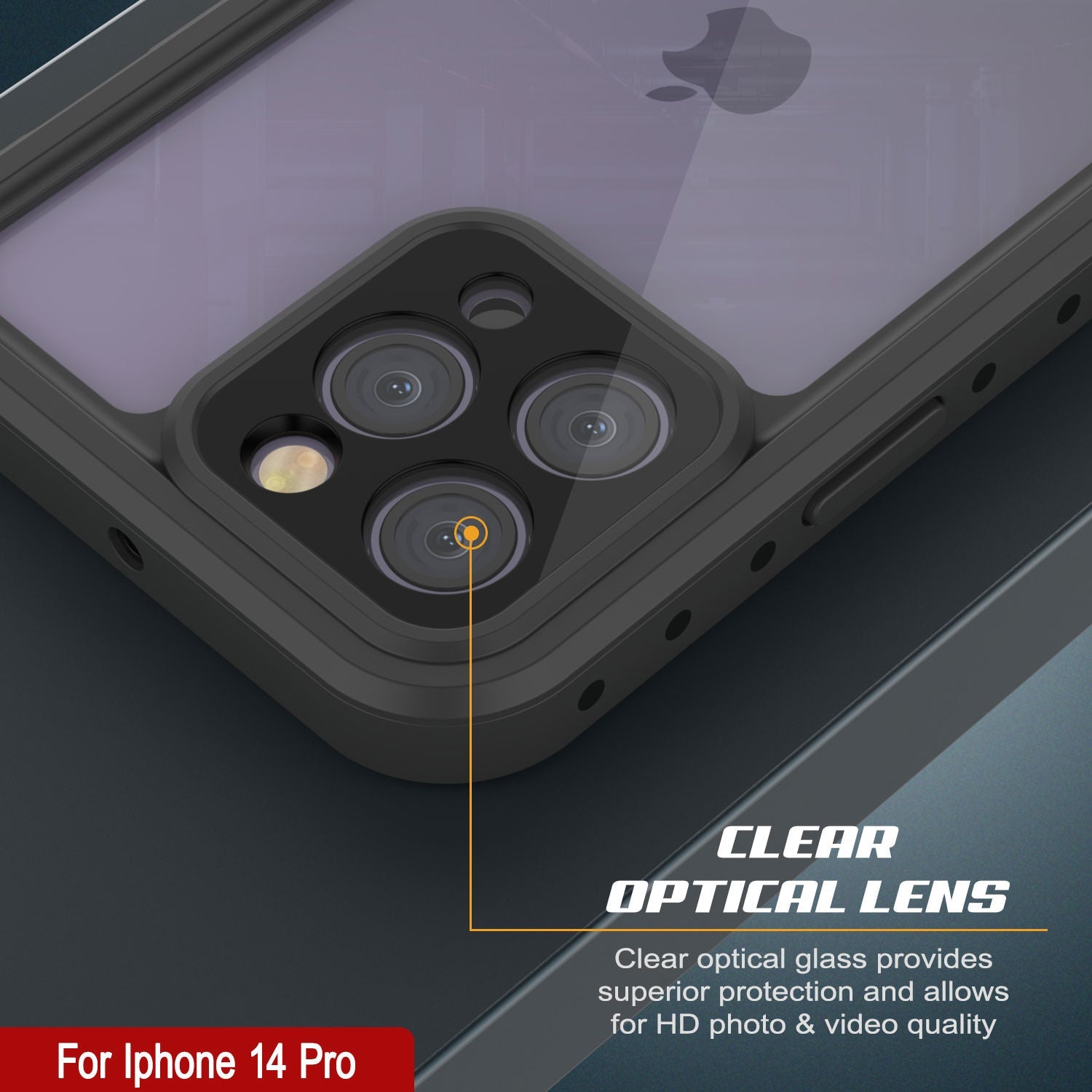 Capa à prova d'água IP68 para iPhone 14 Pro, Punkcase [Transparente] [Série StudStar] [Ajuste Slim] [Prova de sujeira]