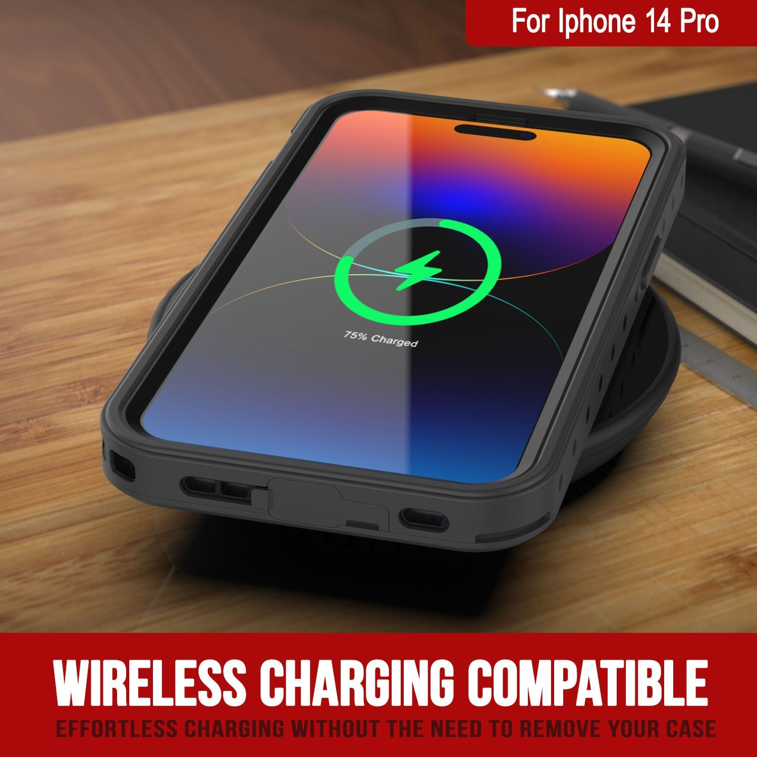 Capa à prova d'água IP68 para iPhone 14 Pro, Punkcase [Vermelho] [Série StudStar] [Ajuste fino]