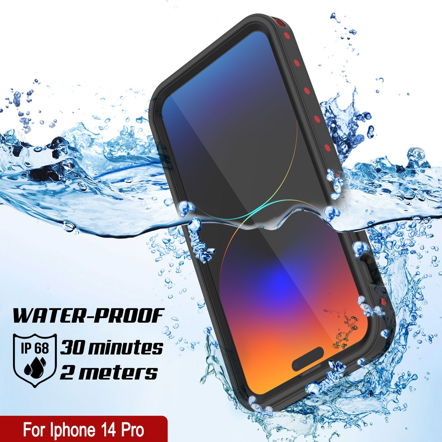 Capa à prova d'água IP68 para iPhone 14 Pro, Punkcase [Vermelho] [Série StudStar] [Ajuste fino]