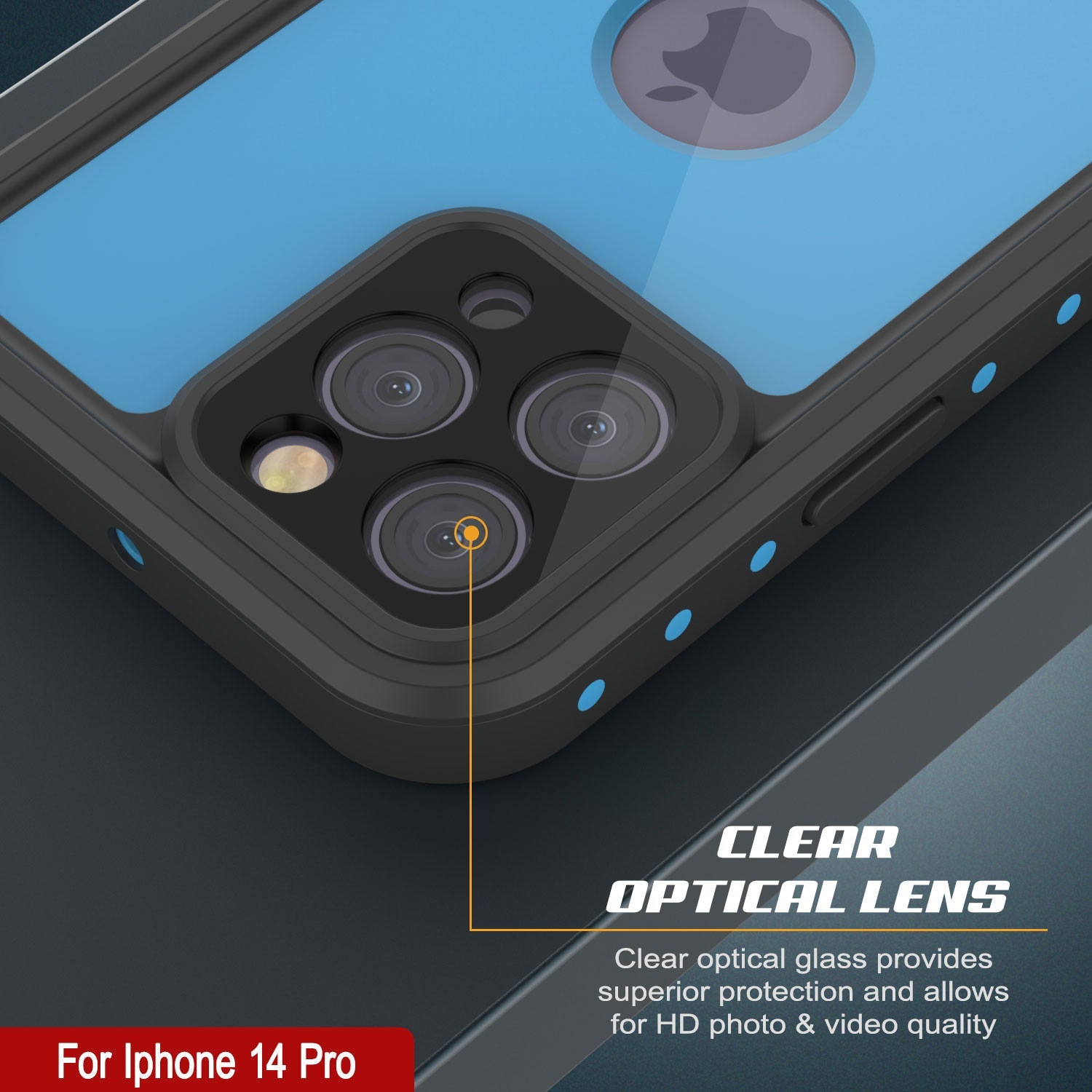 Capa à Prova d'Água IP68 para iPhone 14 Pro, Punkcase [Azul Claro] [Série StudStar] [Ajuste Slim] [À Prova de Sujeira]