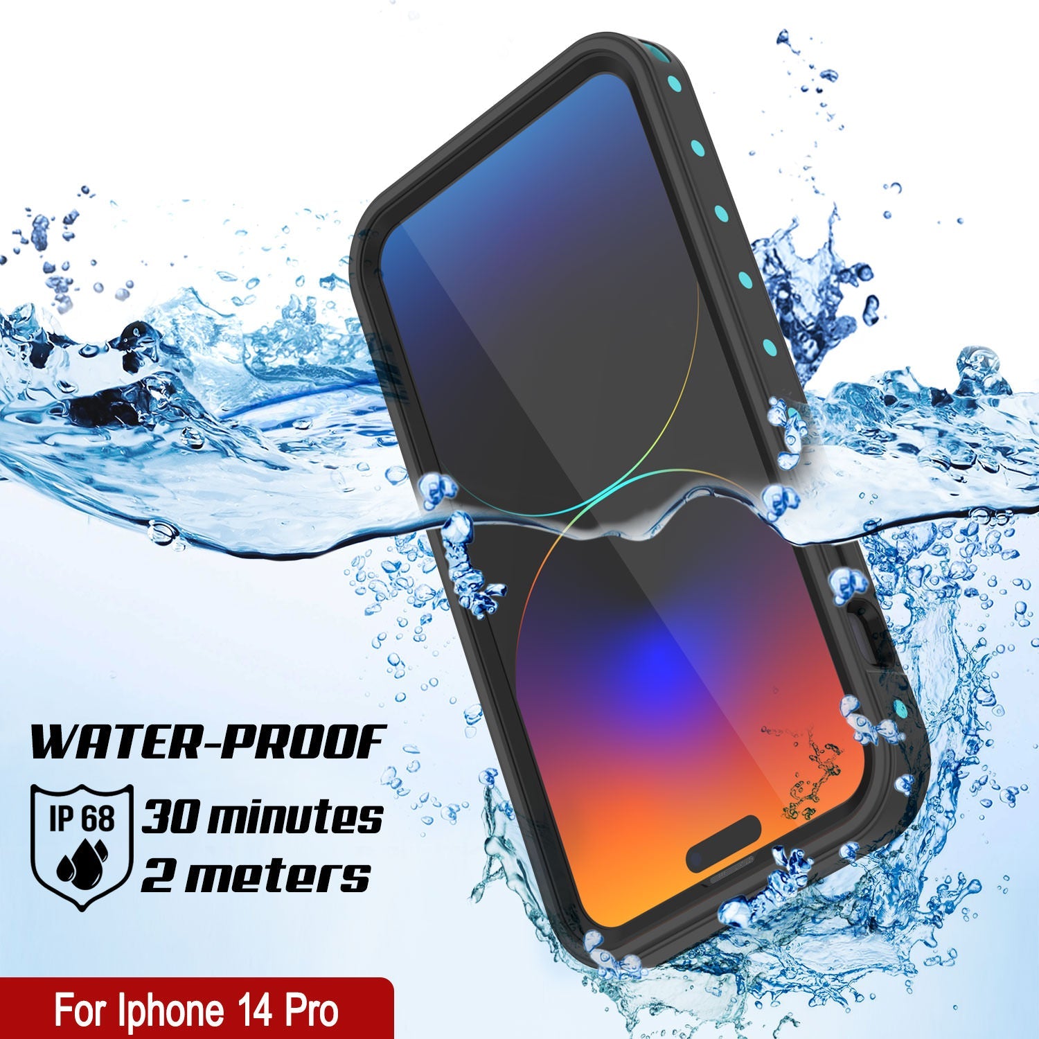 Capa à prova d'água IP68 iPhone 14 Pro, Punkcase [Teal] [Série StudStar] [Ajuste Slim]