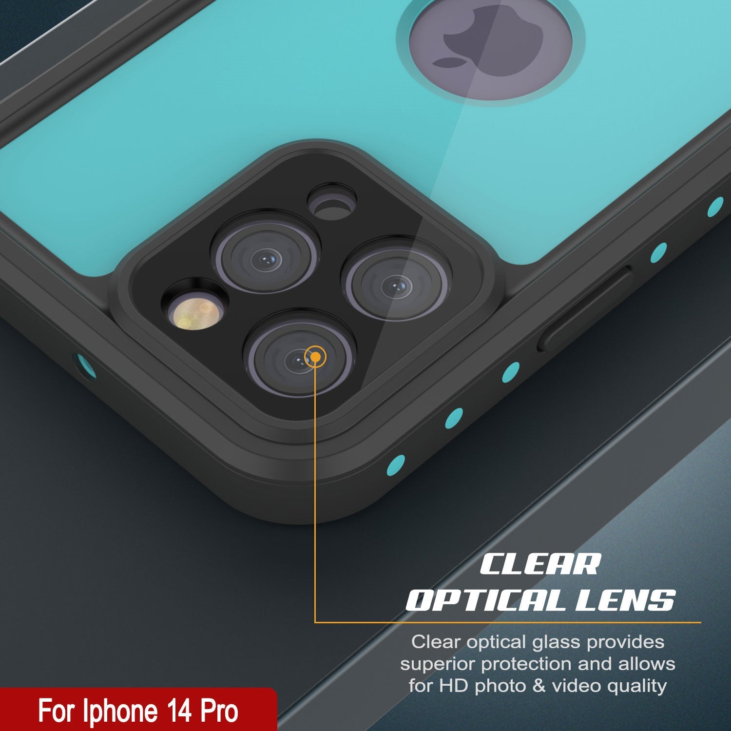 Capa à prova d'água IP68 iPhone 14 Pro, Punkcase [Teal] [Série StudStar] [Ajuste Slim]