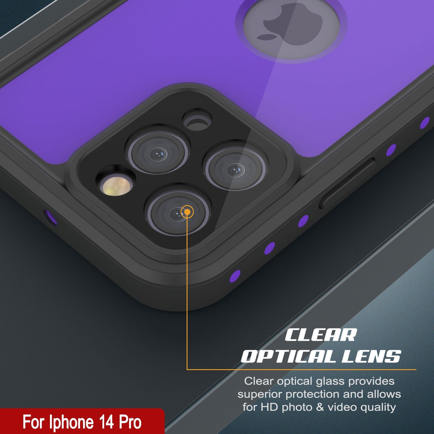 Capa à prova d'água IP68 iPhone 14 Pro, Punkcase [Roxa] [Série StudStar] [Ajuste Slim] [À prova de sujeira]