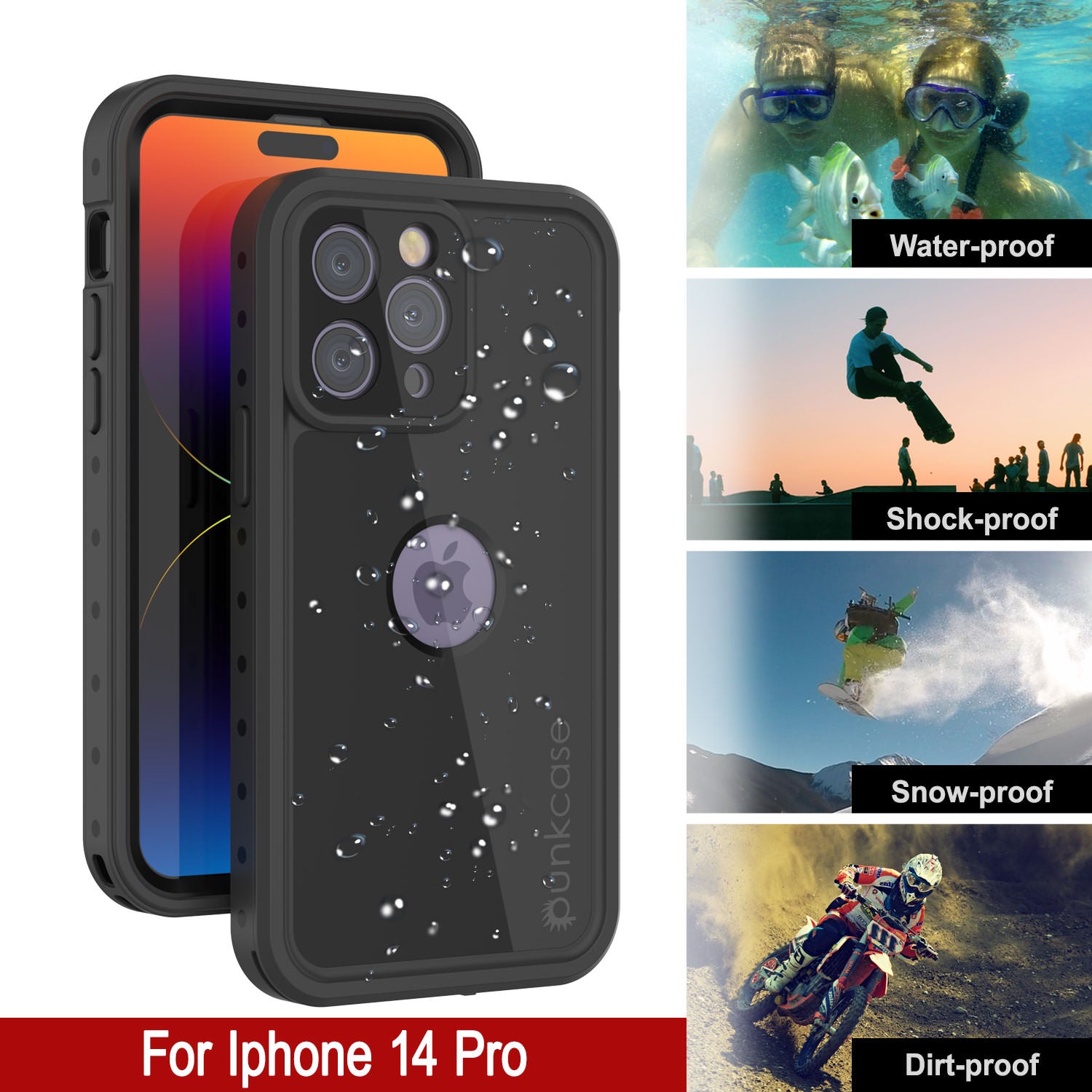 Capa iPhone 14 Pro à prova d'água IP68, Punkcase [Preto] [Série StudStar] [Ajuste Slim]