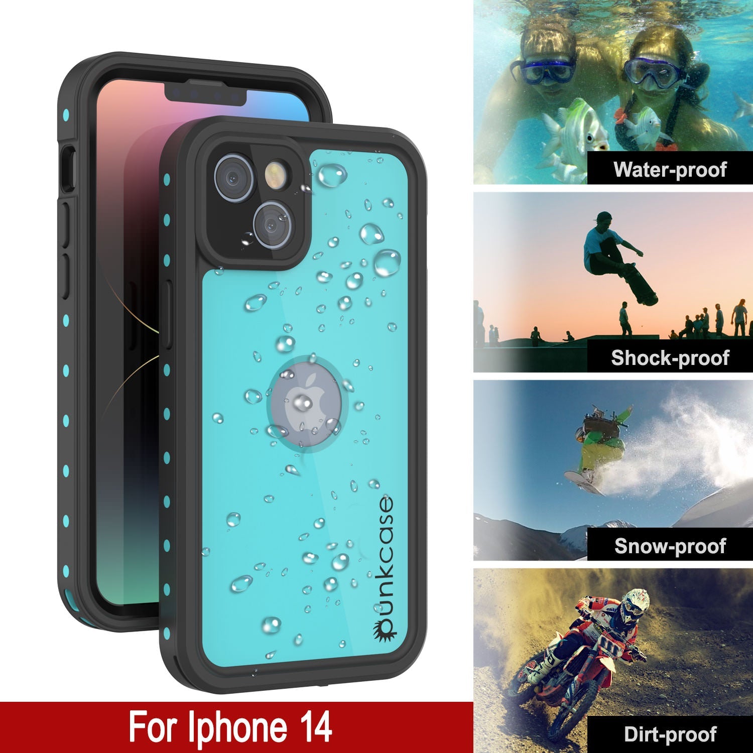 Capa à prova d'água IP68 para iPhone 14, Punkcase [Teal] [Série StudStar] [Ajuste Slim]