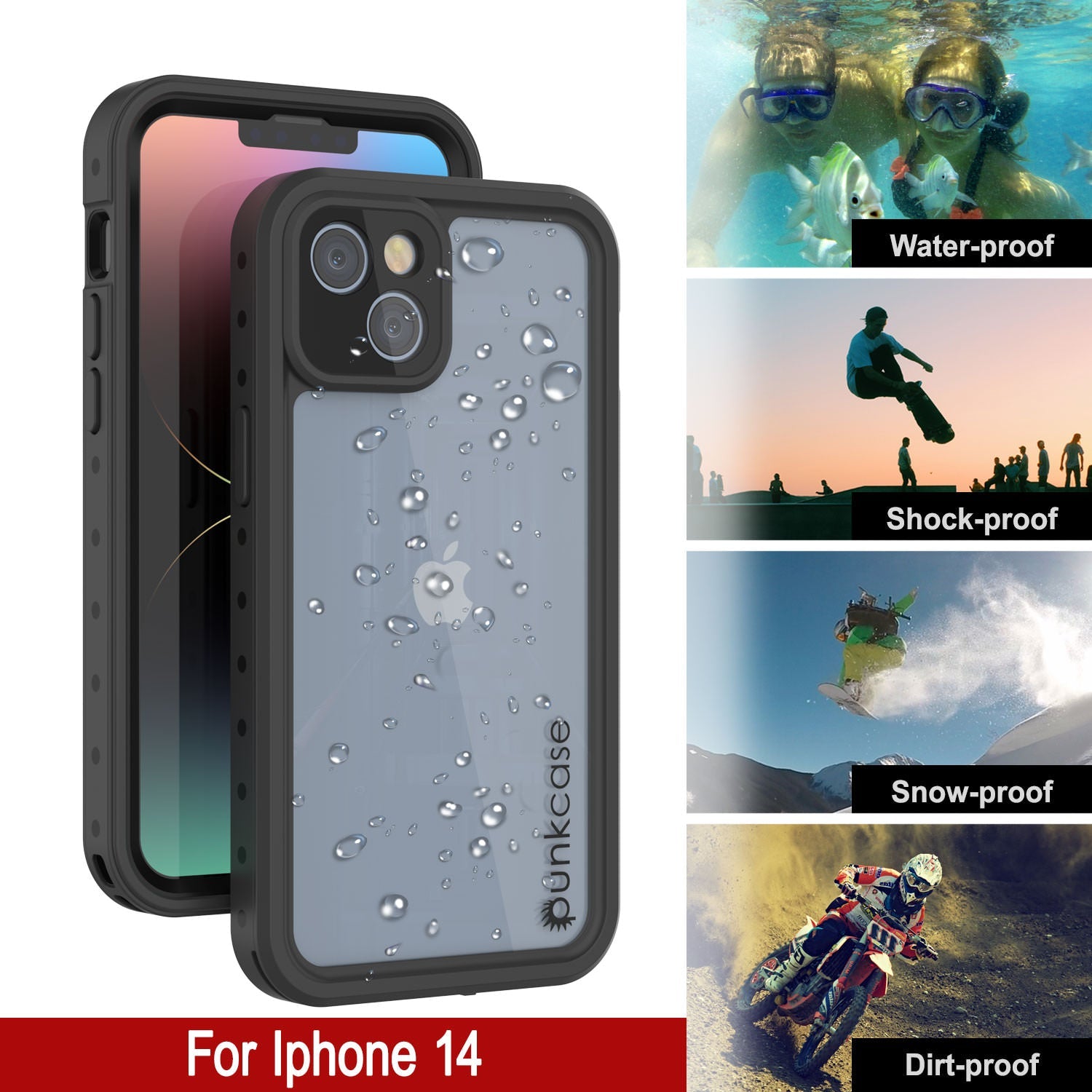 Capa à prova d'água IP68 para iPhone 14, Punkcase [Transparente] [Série StudStar] [Ajuste fino] [Prova de sujeira]