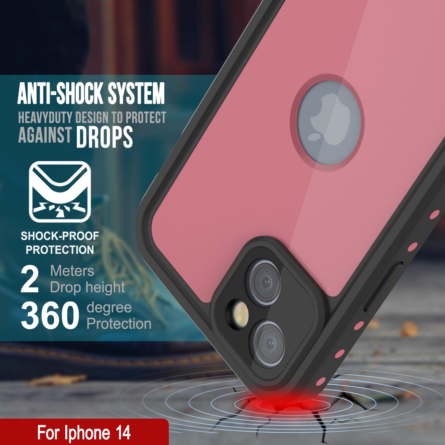 Capa à prova d'água IP68 iPhone 14, Punkcase [Rosa] [Série StudStar] [Ajuste Slim] [Prova de sujeira]