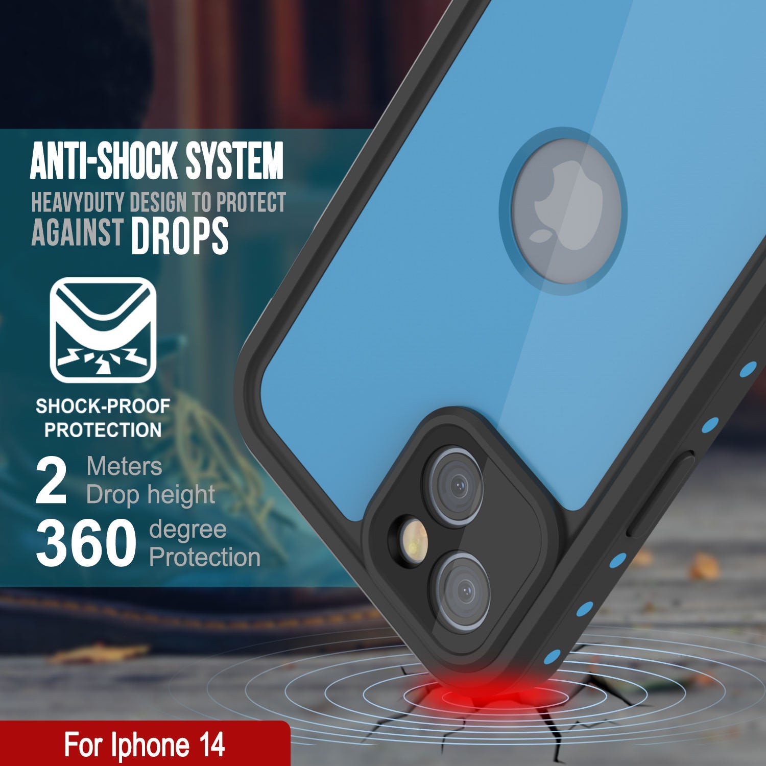 Capa à prova d'água IP68 para iPhone 14, Punkcase [Azul claro] [Série StudStar] [Ajuste Slim] [Prova de sujeira]