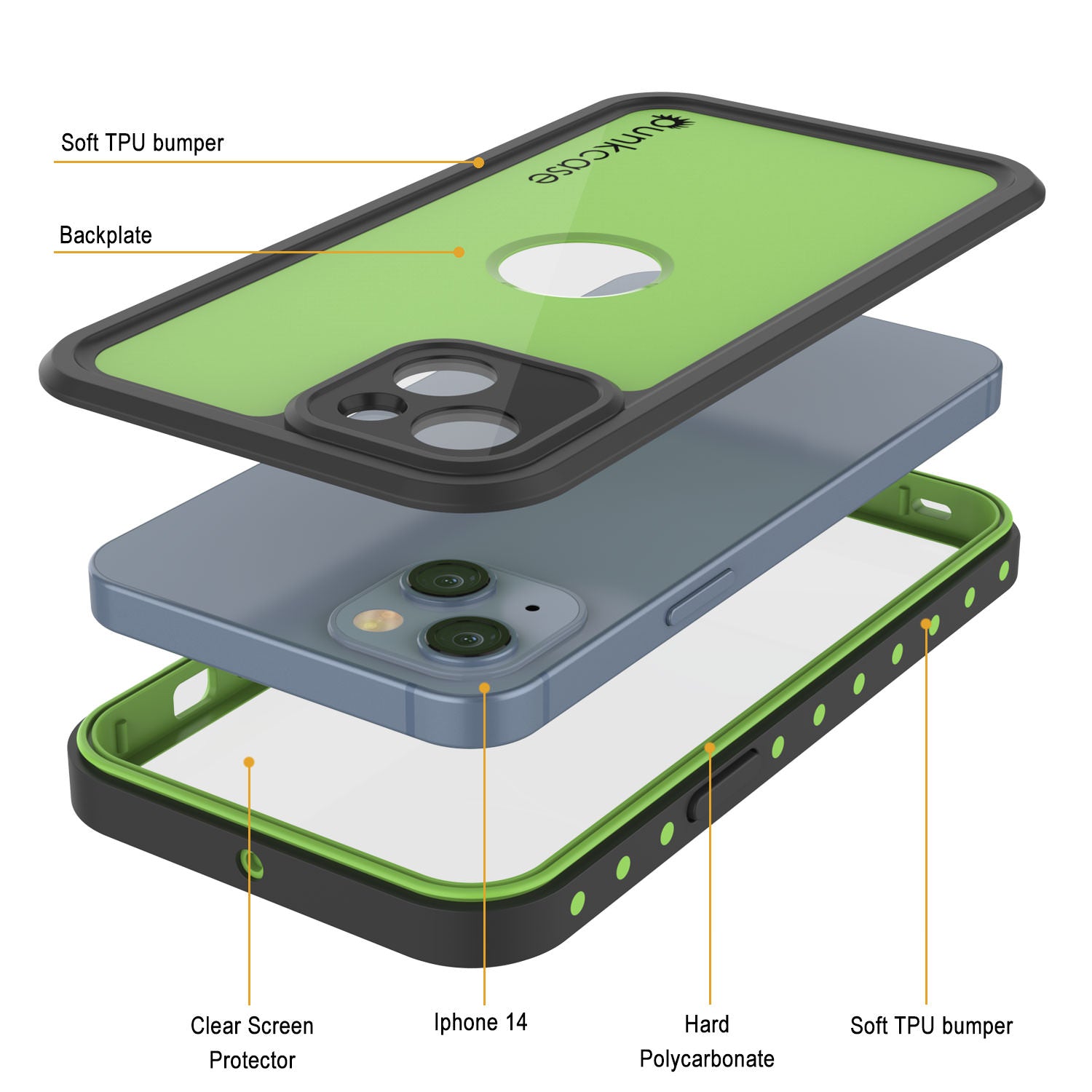 Capa à prova d'água IP68 para iPhone 14, Punkcase [Verde claro] [Série StudStar] [Apto] [À prova de sujeira]