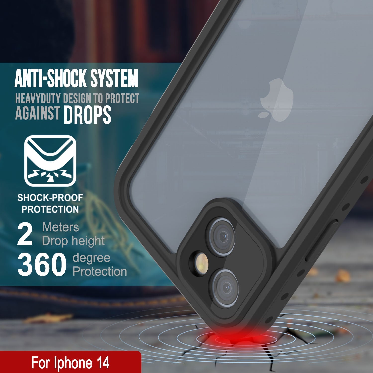 Capa à prova d'água IP68 para iPhone 14, Punkcase [Transparente] [Série StudStar] [Ajuste fino] [Prova de sujeira]