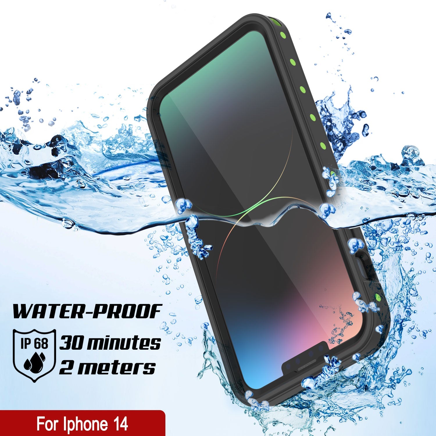 Capa à prova d'água IP68 para iPhone 14, Punkcase [Verde claro] [Série StudStar] [Apto] [À prova de sujeira]