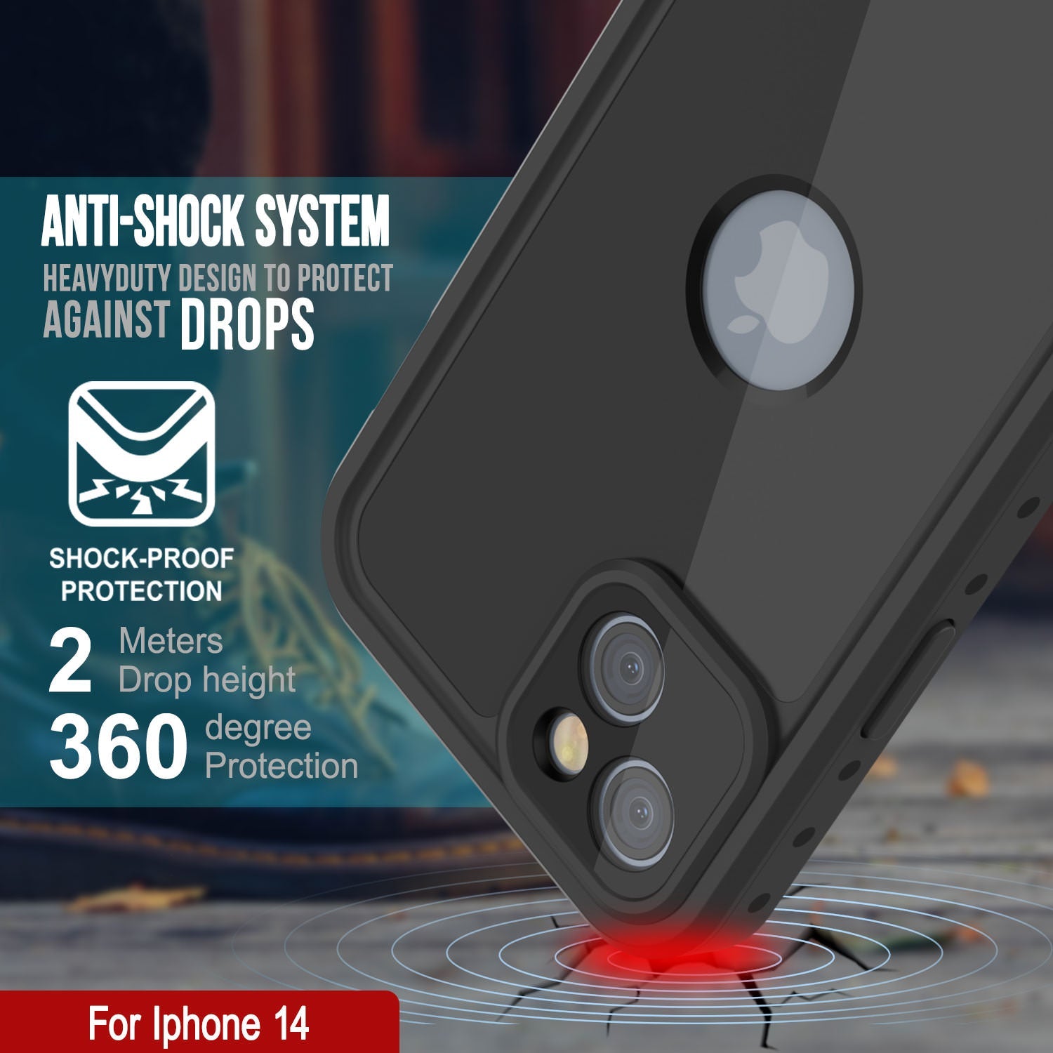Capa à prova d'água IP68 para iPhone 14, Punkcase [Preto] [Série StudStar] [Ajuste Fino]