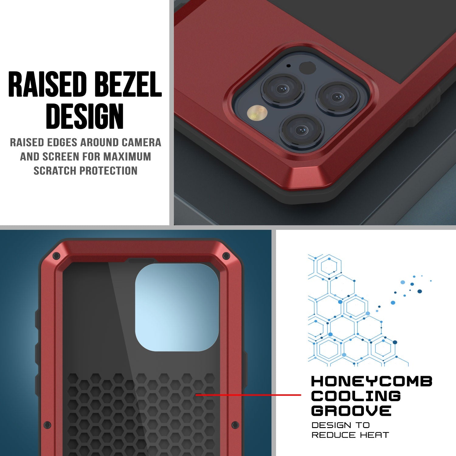 iPhone 15 Pro Metal Case, Heavy Duty Military Grade Armor Cover [shock proof] Full Body Hard [Red]