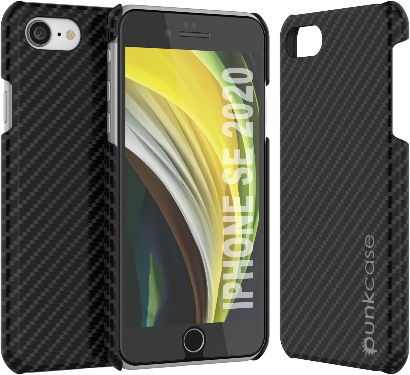 Capa para iPhone SE (4,7"), Punkcase CarbonShield Preta a jato com vidro temperado de 0,3mm.