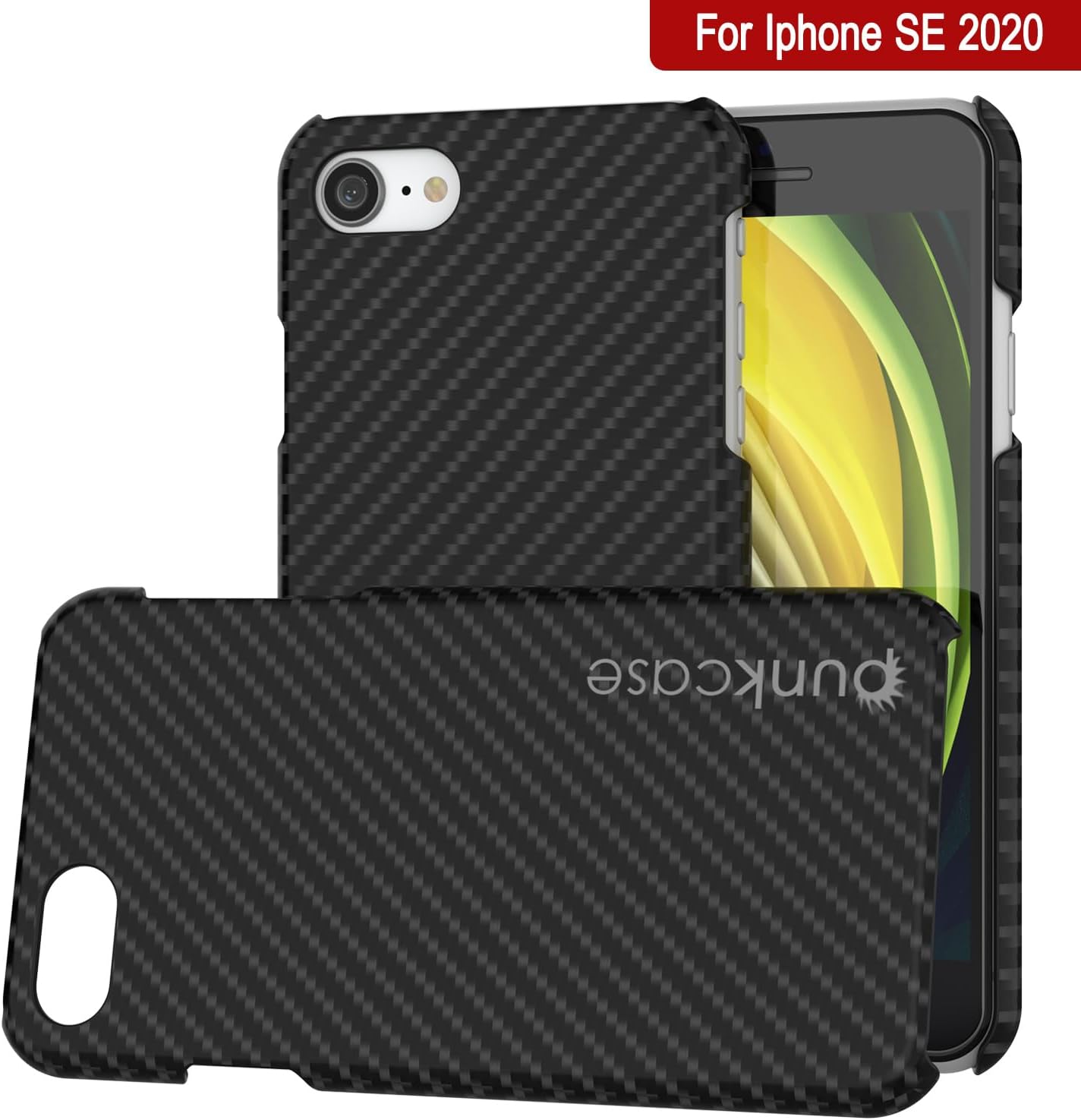 Capa para iPhone SE (4,7"), Punkcase CarbonShield Preta a jato com vidro temperado de 0,3mm.