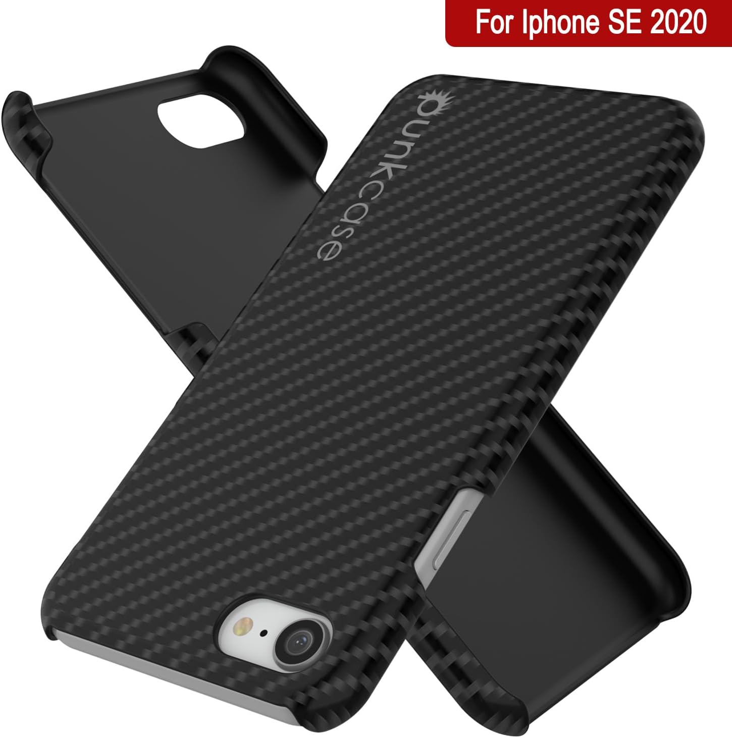 Capa para iPhone SE (4,7"), Punkcase CarbonShield Preta a jato com vidro temperado de 0,3mm.