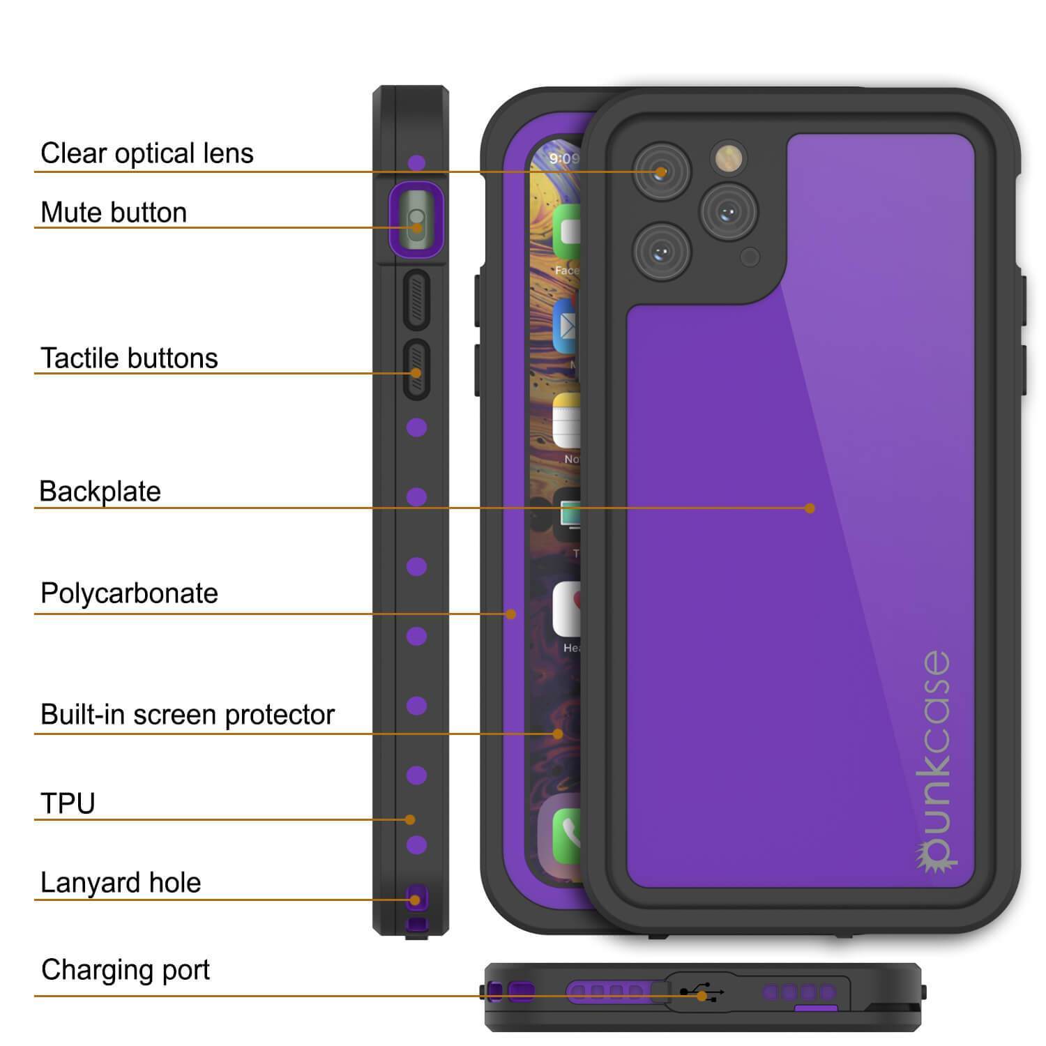 Capa à prova d'água IP68 para iPhone 11 Pro Max, Punkcase [Roxa] [Série StudStar] [Ajuste Perfeito] [Prova de poeira]