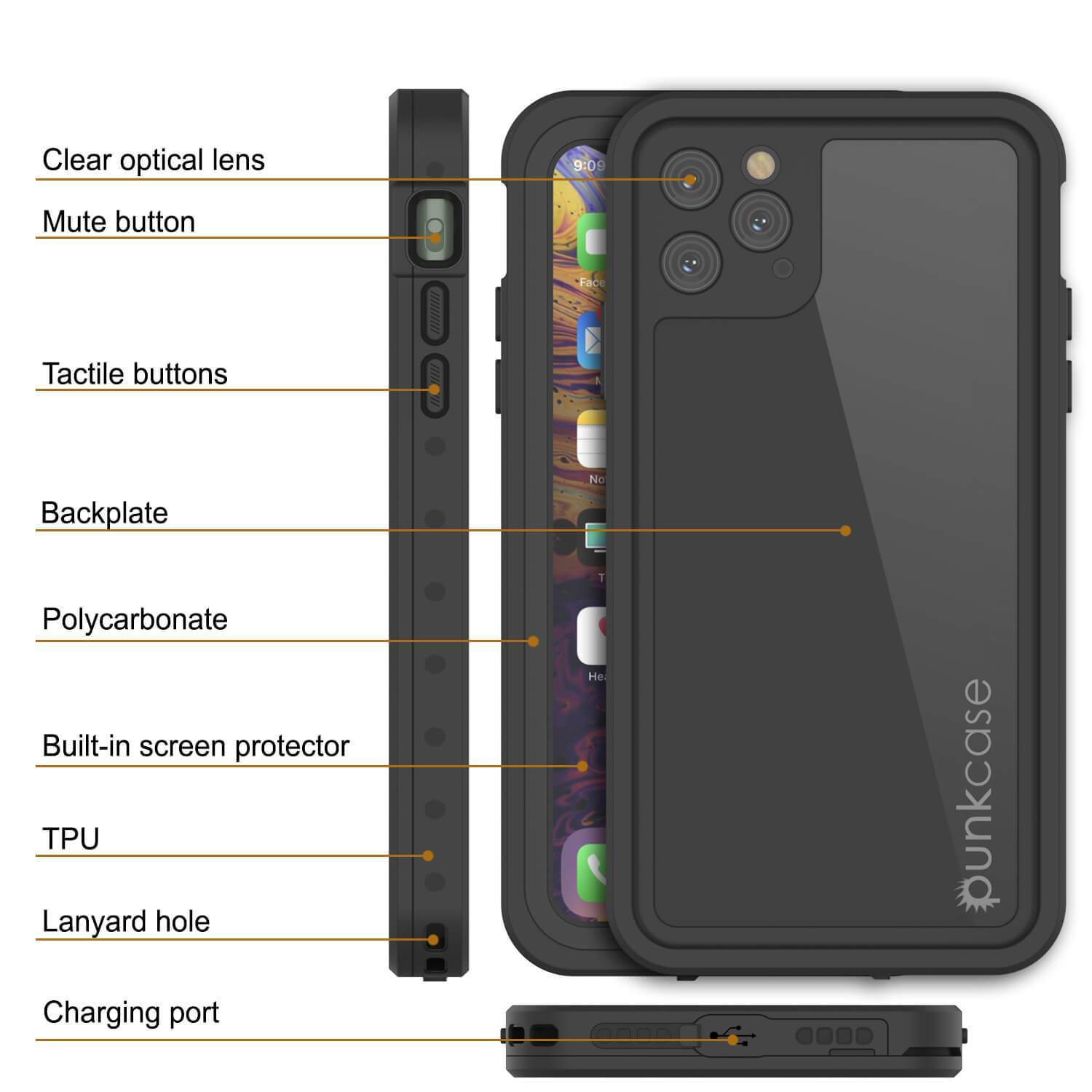Capa à prova d'água IP68 para iPhone 11 Pro Max, Punkcase [Preto] [Série StudStar] [Ajuste Slim]