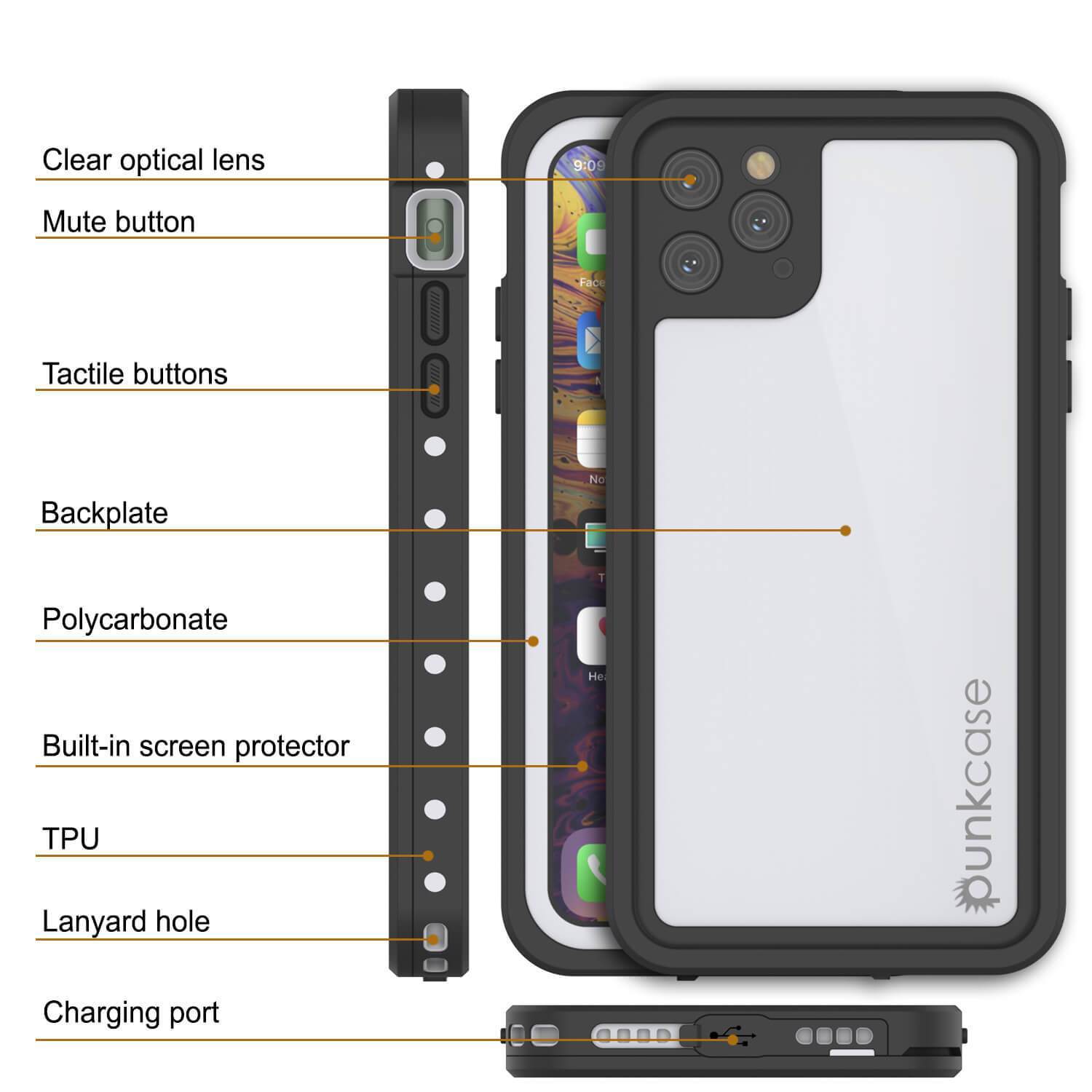 Capa resistente à água IP68 para iPhone 11 Pro Max, Punkcase [Branco] [Série StudStar] [Ajuste Slim] [Prova de sujeira]
