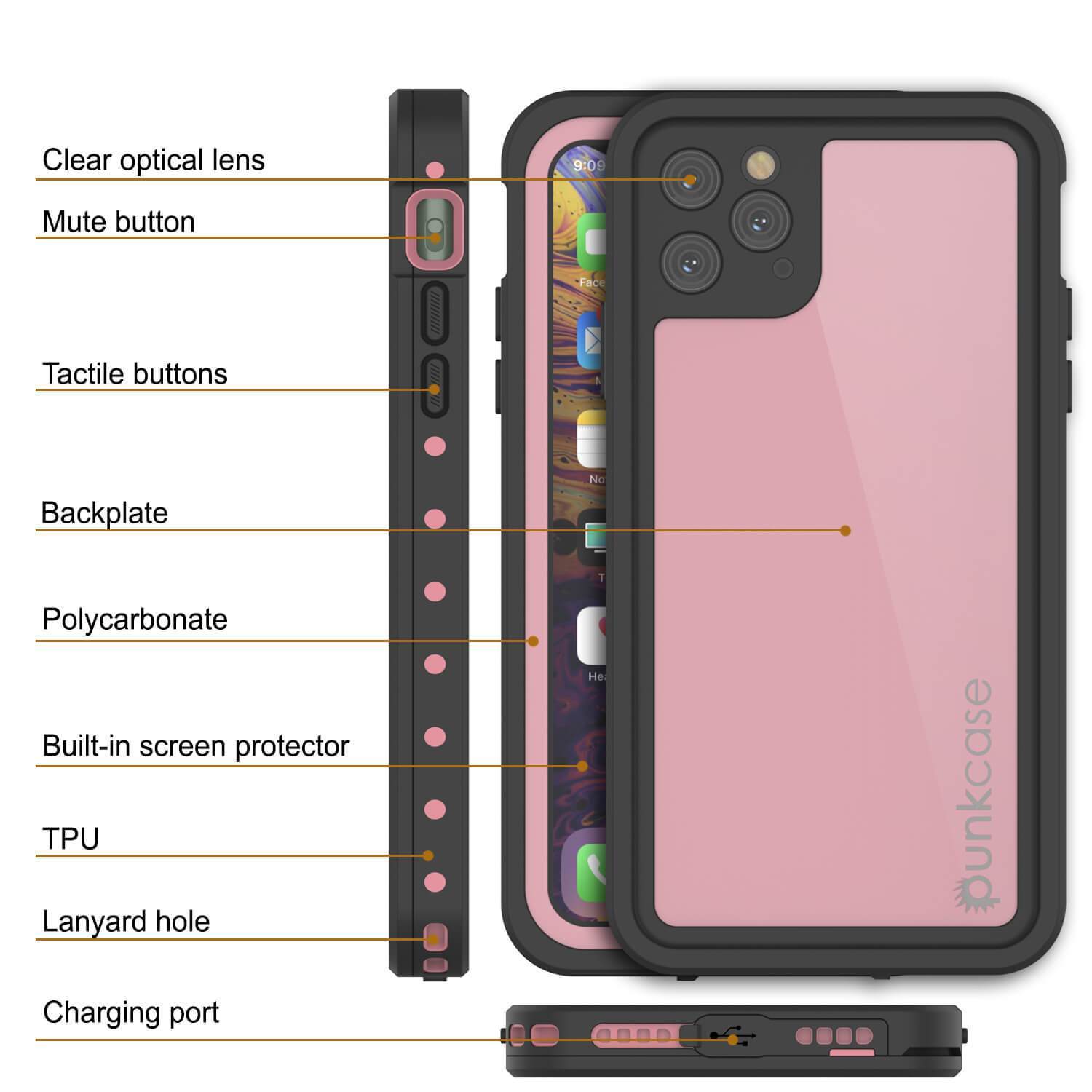 Capa à prova d'água IP68 para iPhone 11 Pro Max, Punkcase [Pink] [Série StudStar] [Ajuste Slim] [Prova de sujeira]