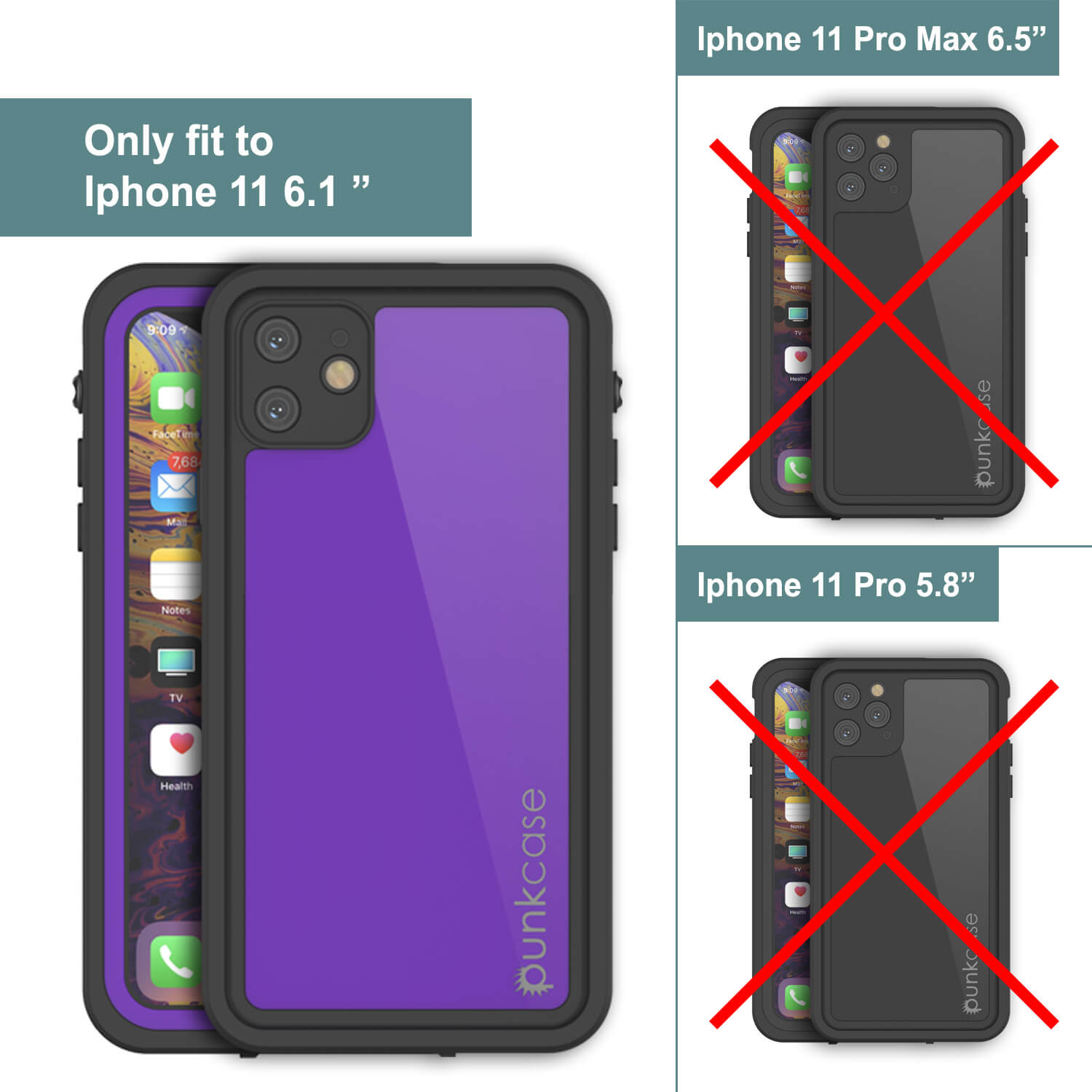 Capa à prova d'água IP68 para iPhone 11, Punkcase [Roxa] [Série StudStar] [Ajuste Slim] [À prova de sujeira]