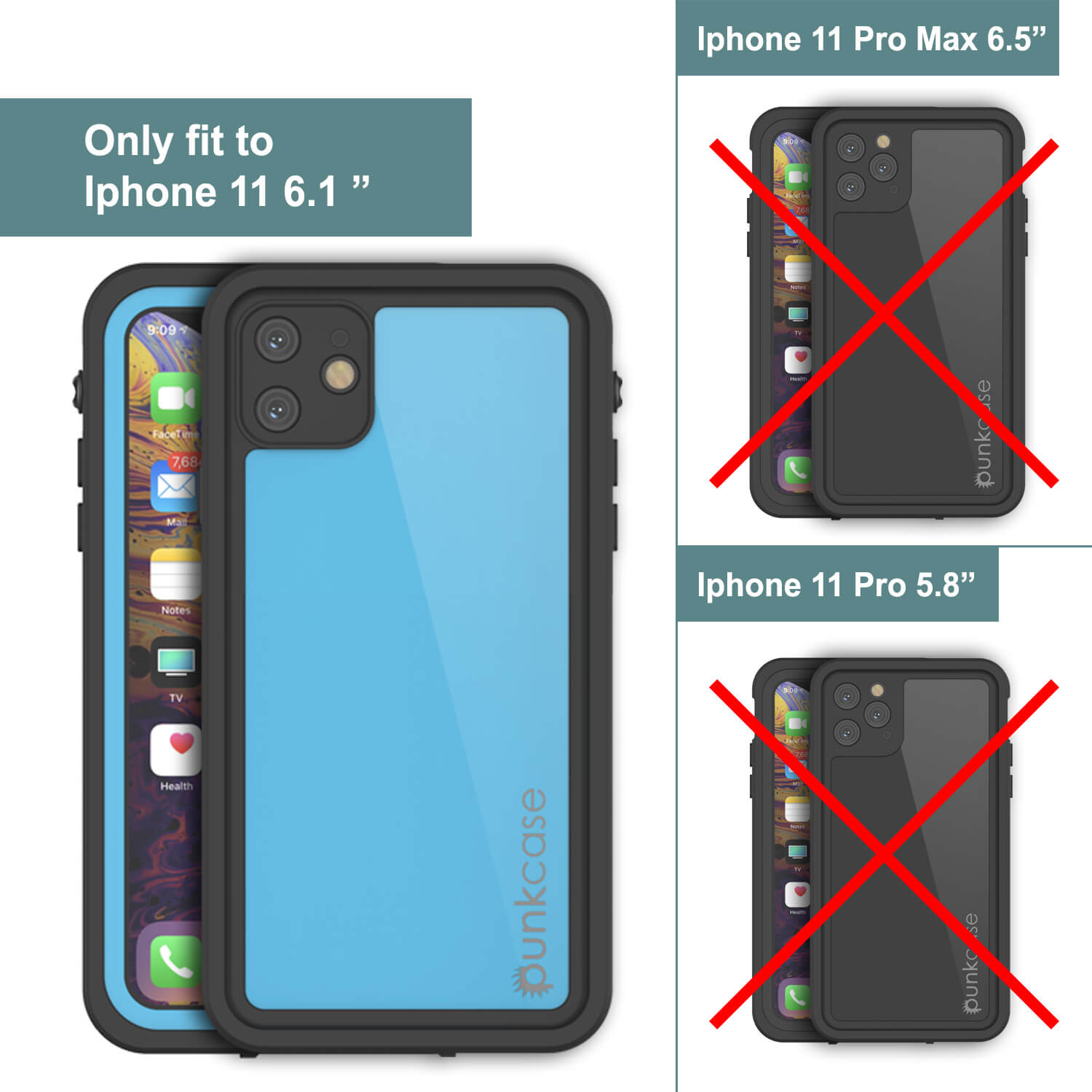 Capa à prova d'água IP68 para iPhone 11, Punkcase [Azul claro] [Série StudStar] [Ajuste fino] [À prova de sujeira]