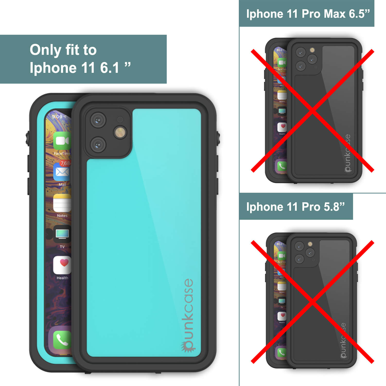Capa à prova d'água IP68 para iPhone 11, Punkcase [Teal] [Série StudStar] [Slim Fit]