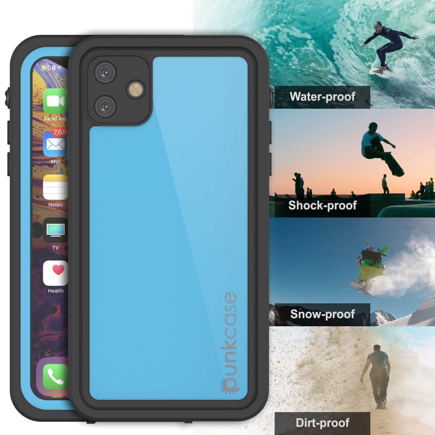 Capa à prova d'água IP68 para iPhone 11, Punkcase [Azul claro] [Série StudStar] [Ajuste fino] [À prova de sujeira]